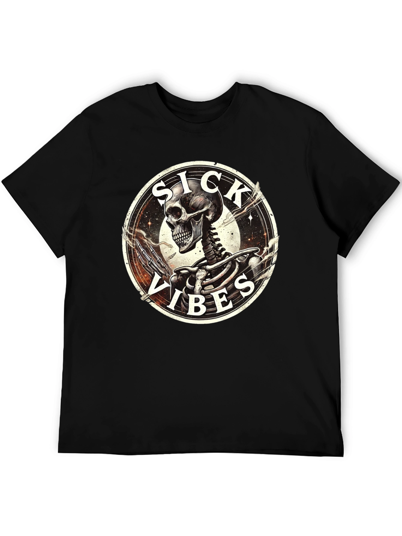 Sick Vibes Skeleton Graphic T-Shirt - Black