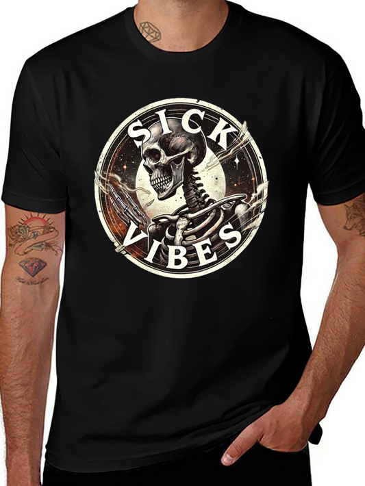 Sick Vibes Skeleton Graphic T-Shirt - Black