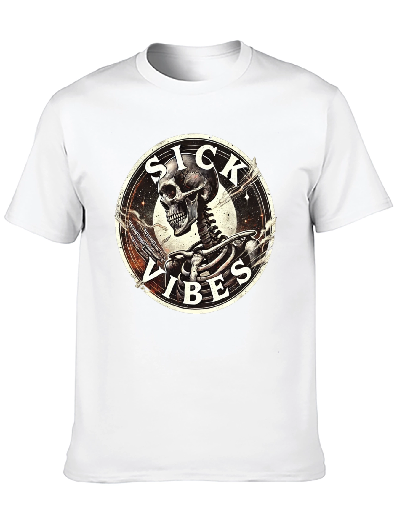 Sick Vibes Skeleton Graphic T-Shirt - Black