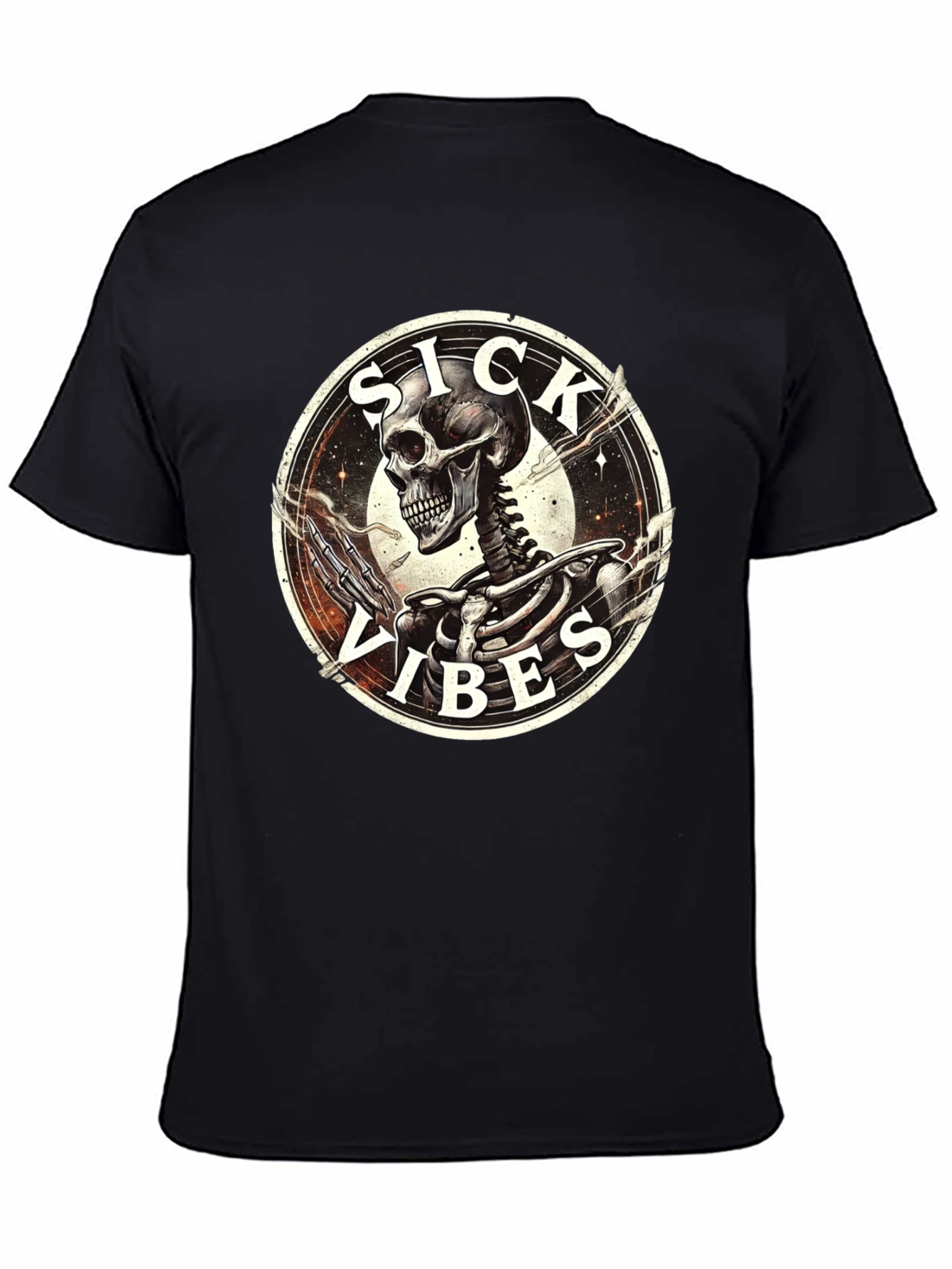 Sick Vibes Skeleton Graphic T-Shirt - Black