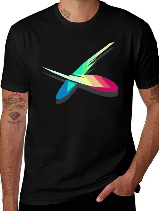 Abstract Colorful X Graphic Black T-Shirt