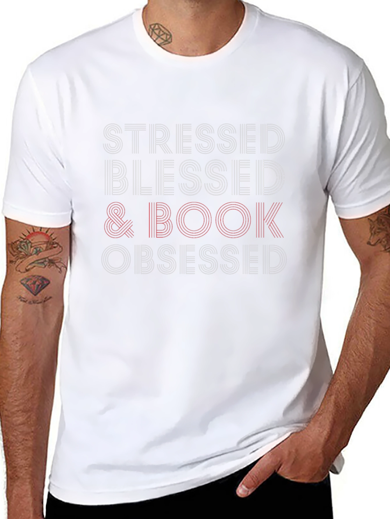 Stressed Blessed Book Obsessed Black T-Shirt