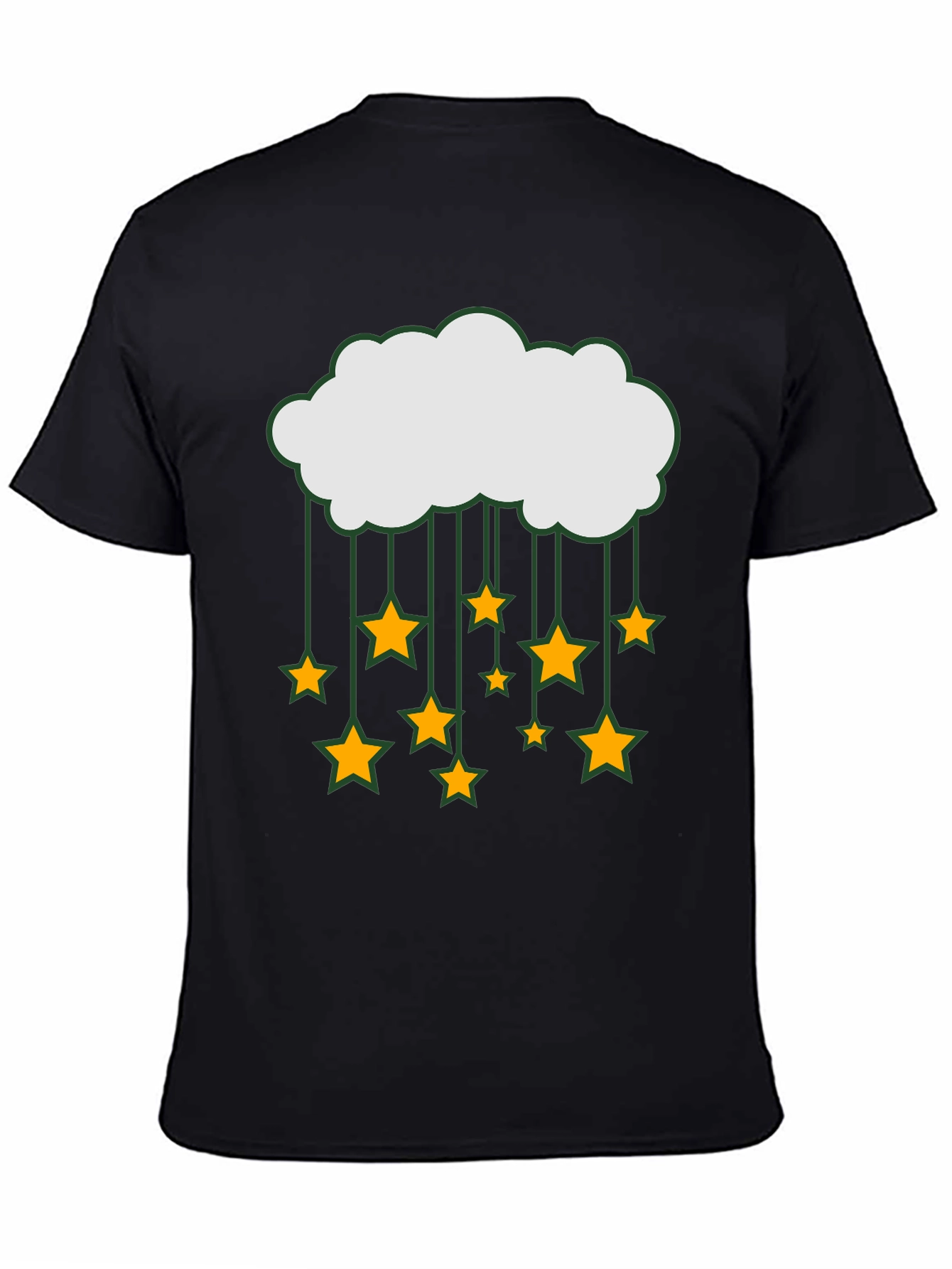 Cloud and Stars Graphic Tee - Black Cotton T-Shirt