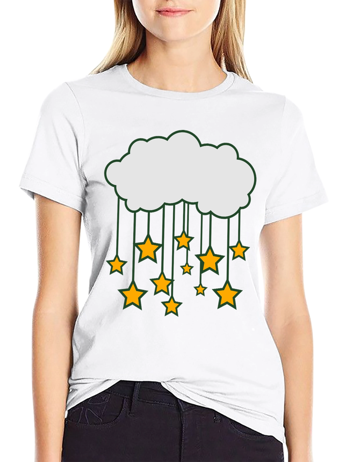 Cloud and Stars Graphic Tee - Black Cotton T-Shirt