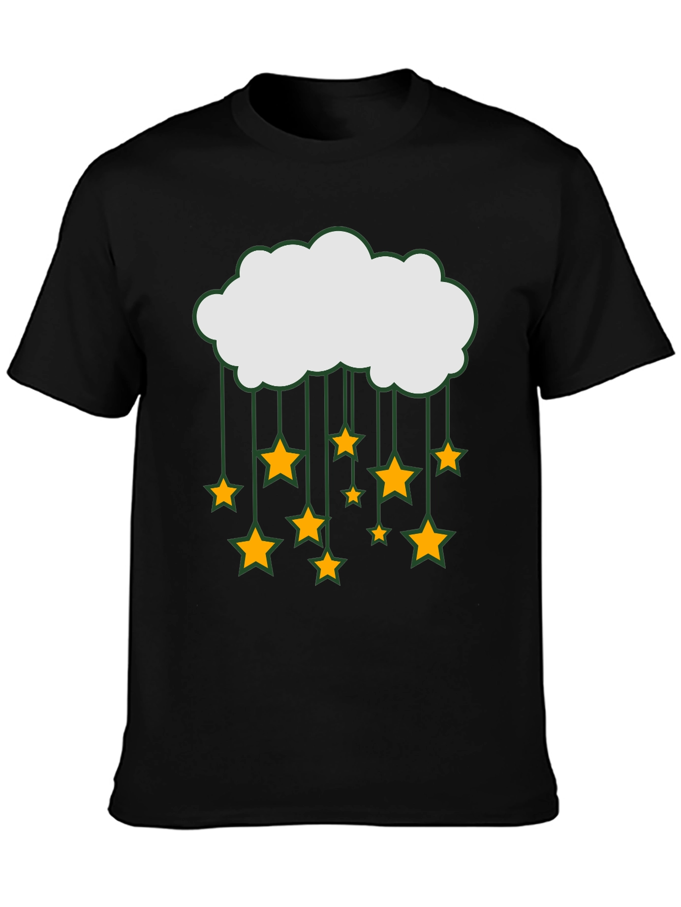 Cloud and Stars Graphic Tee - Black Cotton T-Shirt