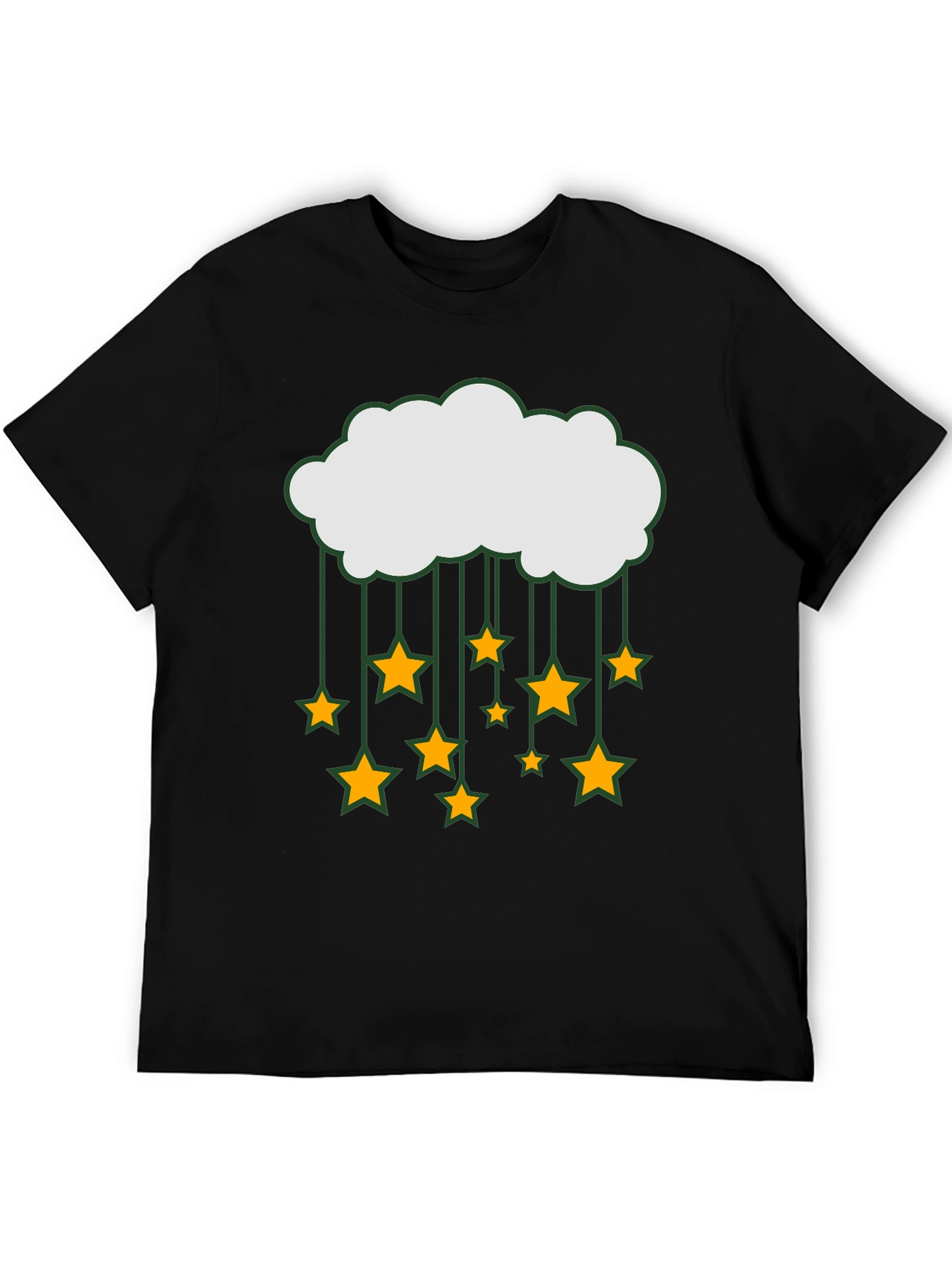 Cloud and Stars Graphic Tee - Black Cotton T-Shirt