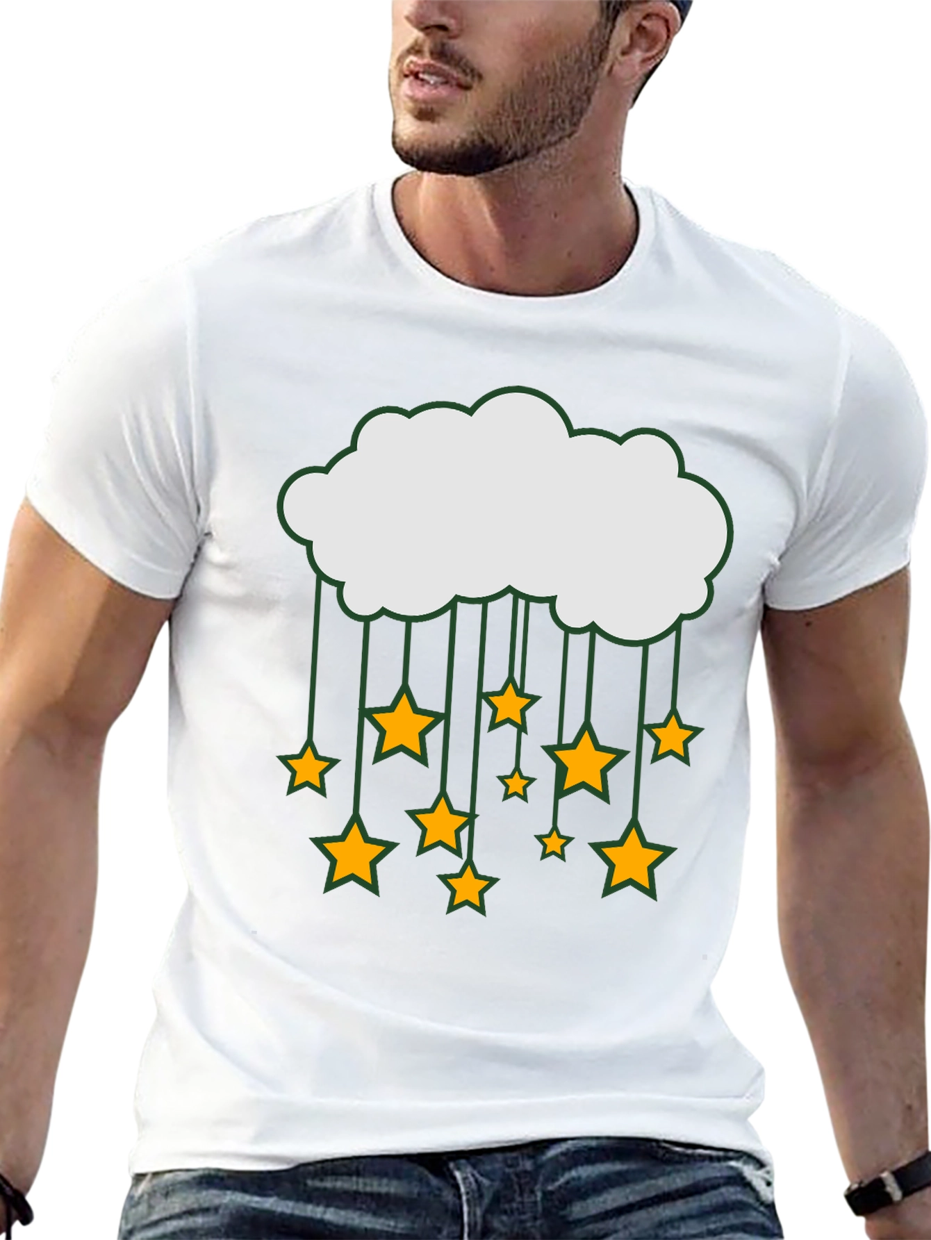 Cloud and Stars Graphic Tee - Black Cotton T-Shirt