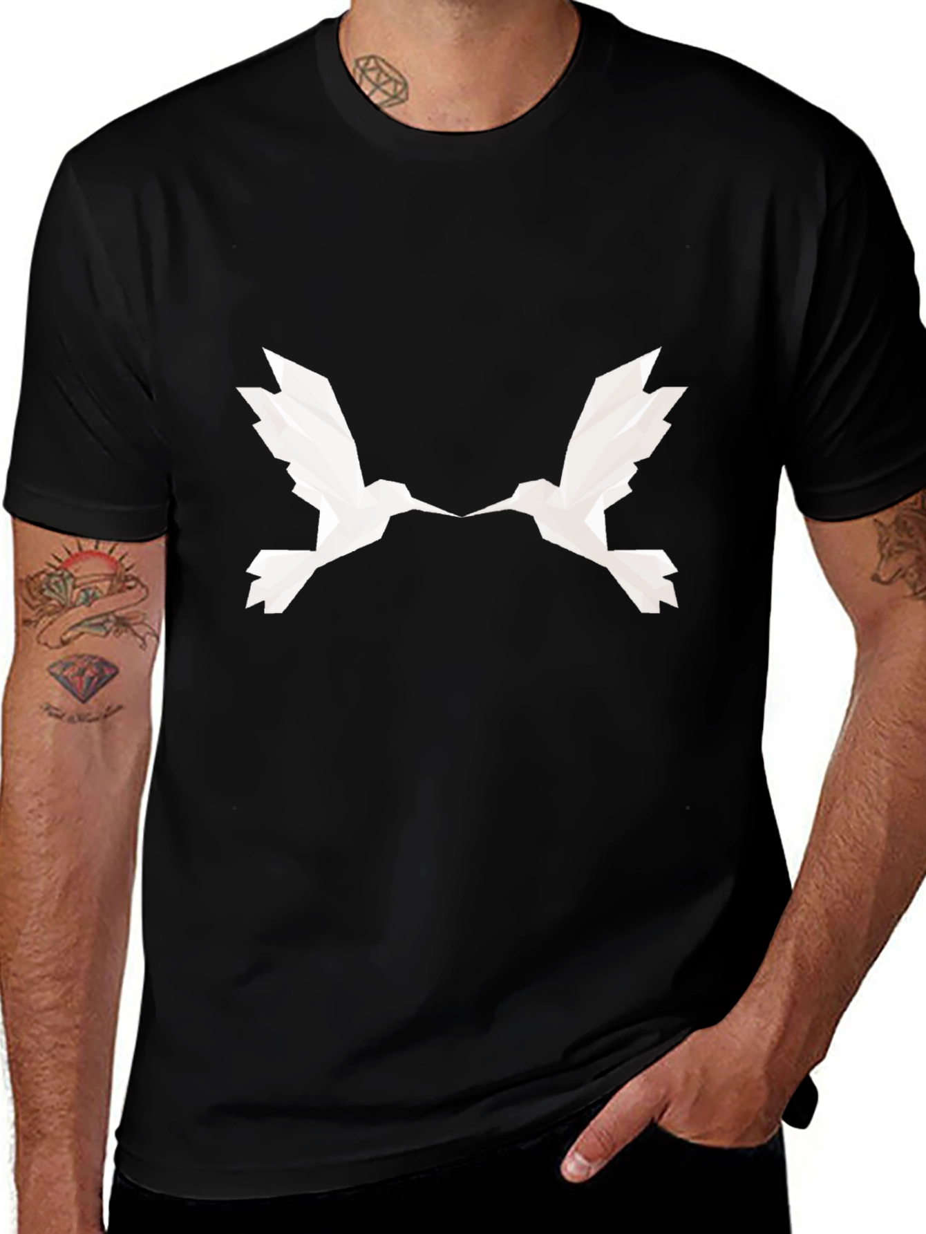 Geometric Birds Black T-Shirt