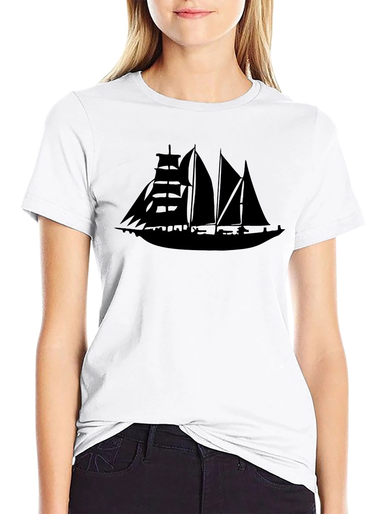 Sailing Ship Silhouette Tee - Classic Black T-Shirt