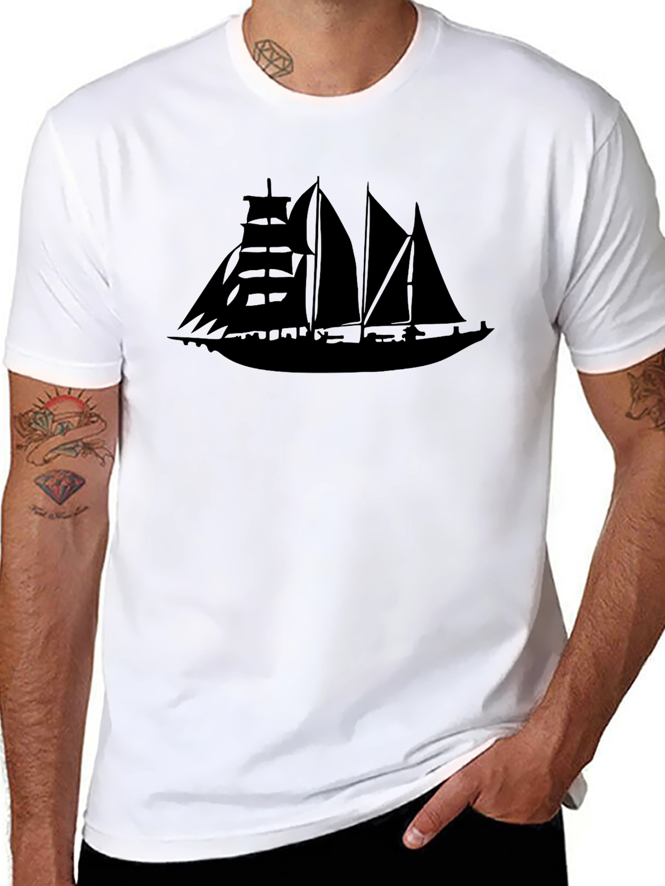 Sailing Ship Silhouette Tee - Classic Black T-Shirt