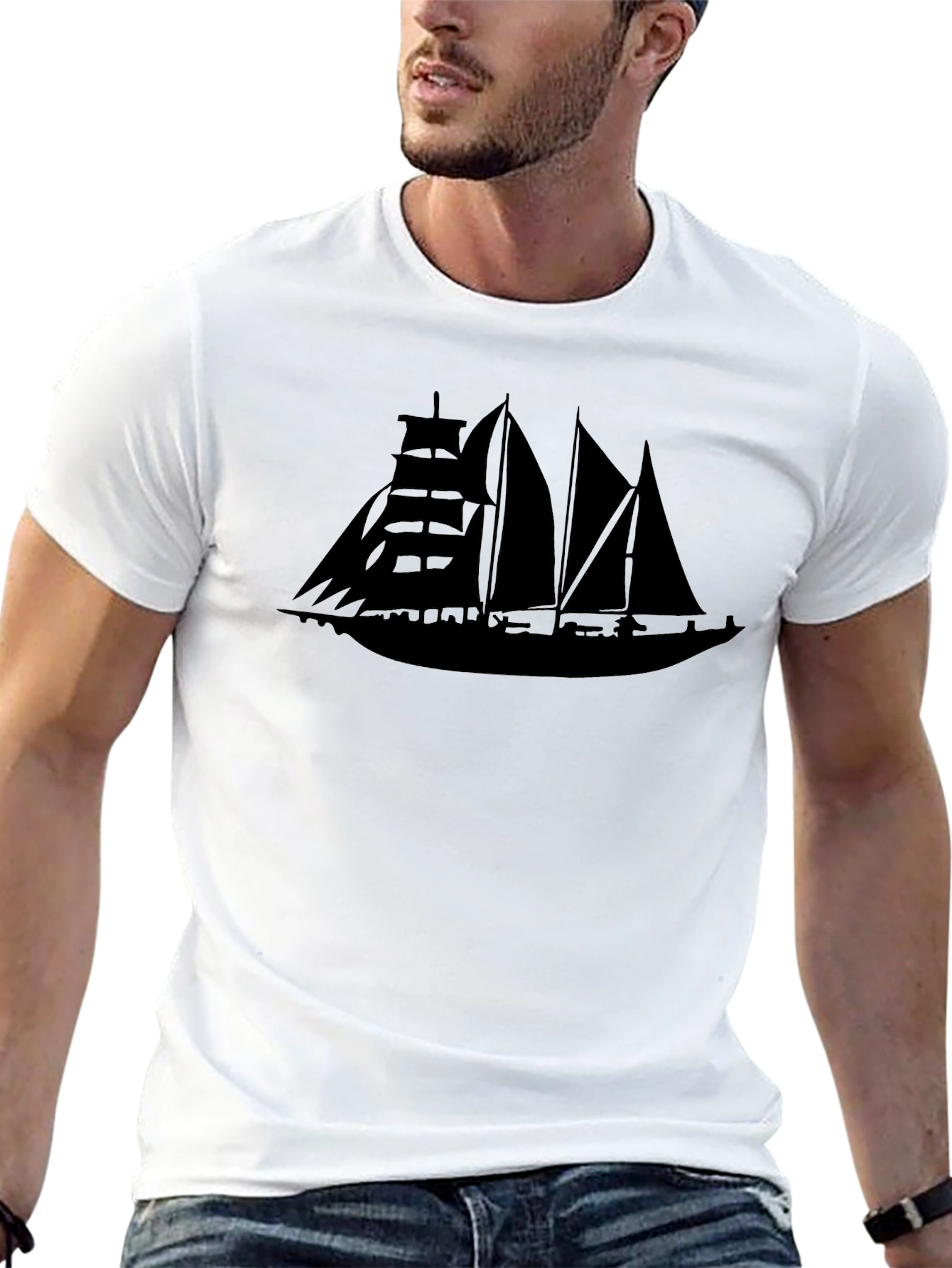 Sailing Ship Silhouette Tee - Classic Black T-Shirt