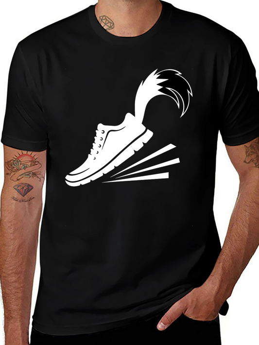 Mens Black Graphic Tee: Speed Shoe Design