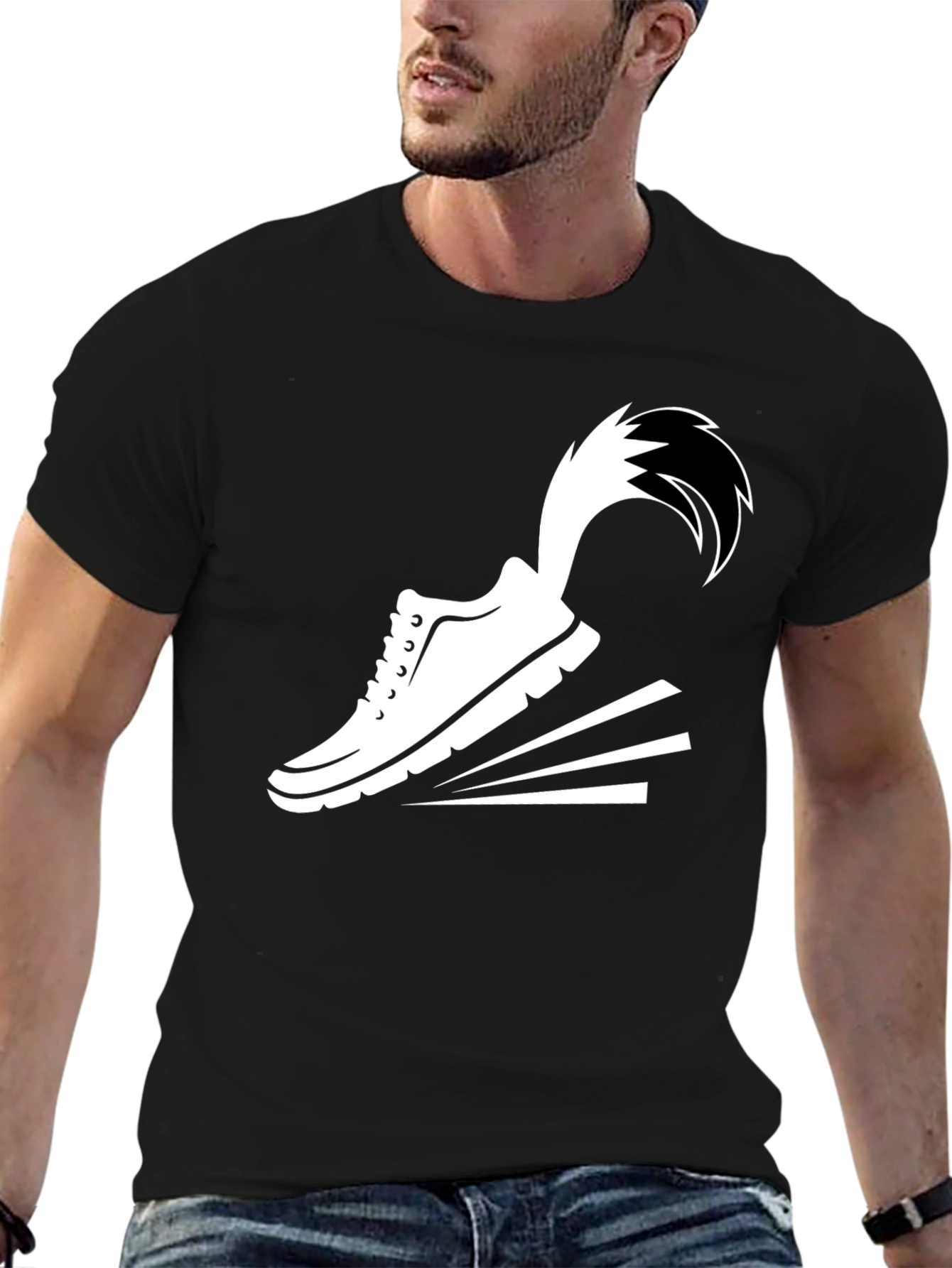 Mens Black Graphic Tee: Speed Shoe Design