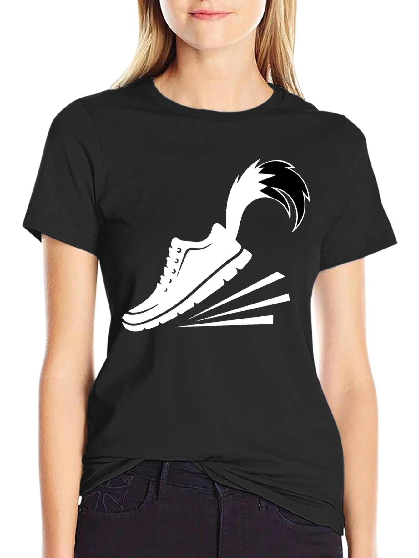 Mens Black Graphic Tee: Speed Shoe Design