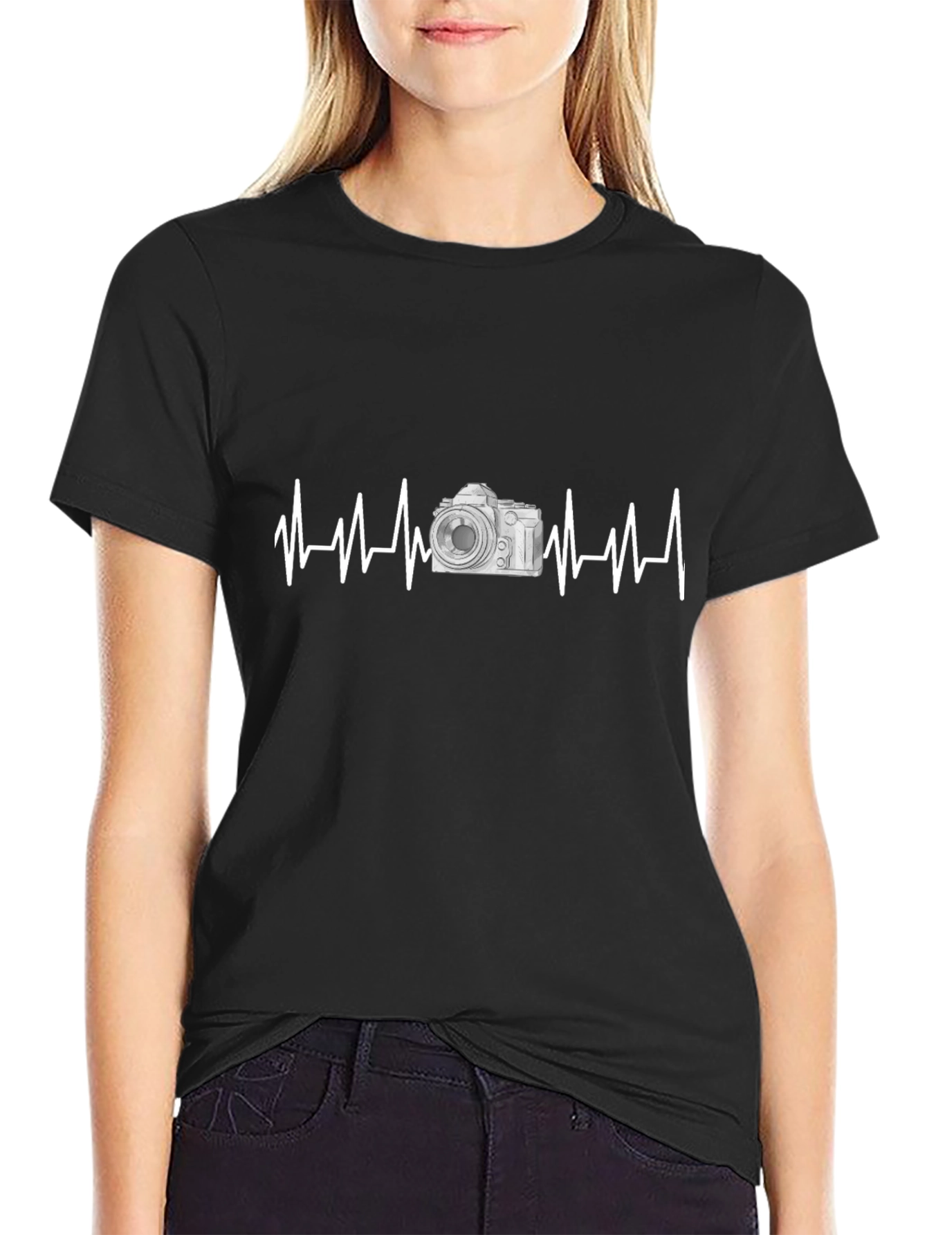Camera Heartbeat Black Graphic Tee