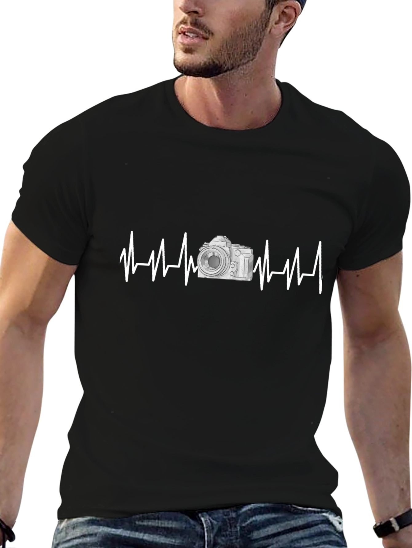 Camera Heartbeat Black Graphic Tee