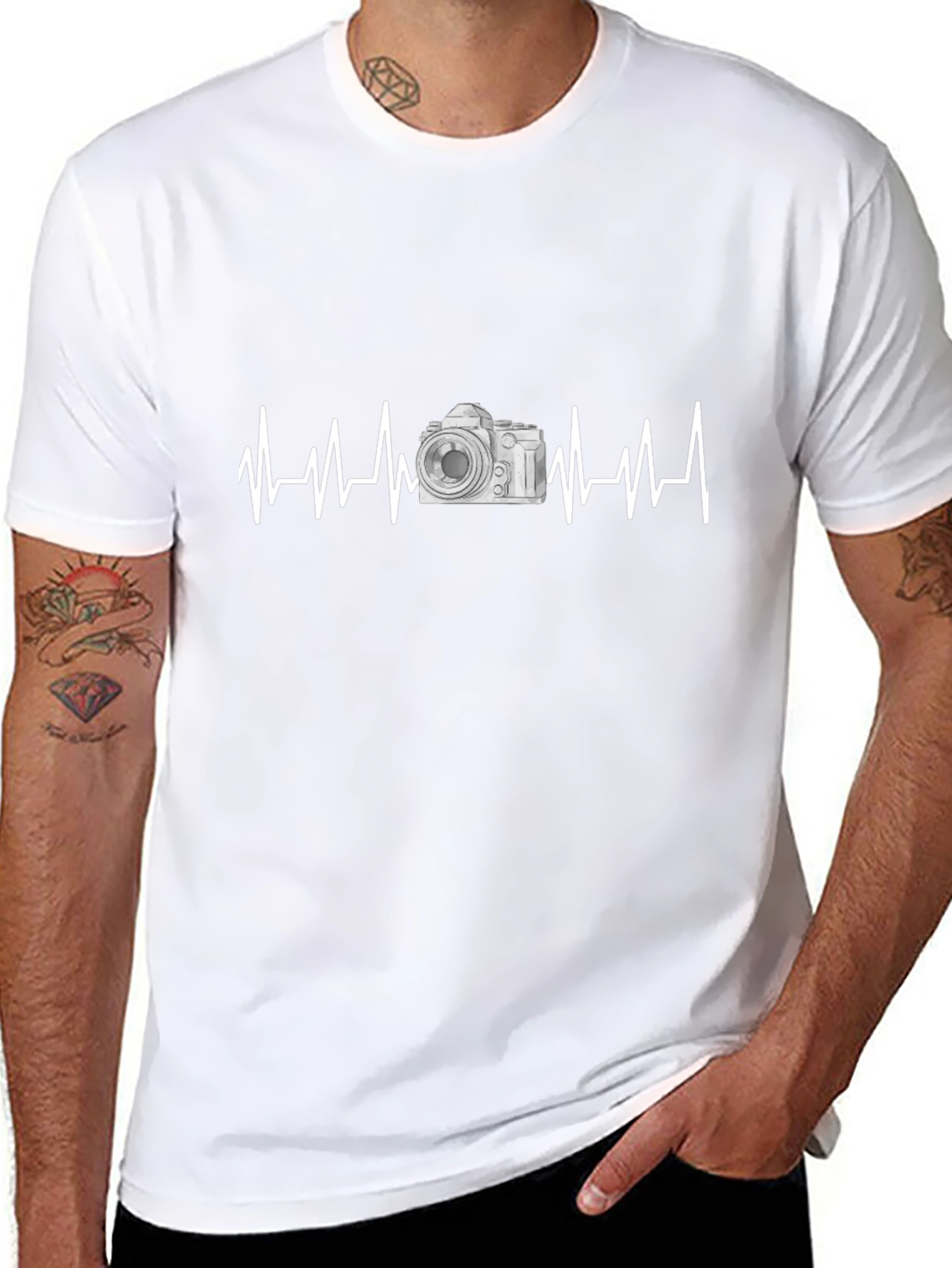 Camera Heartbeat Black Graphic Tee