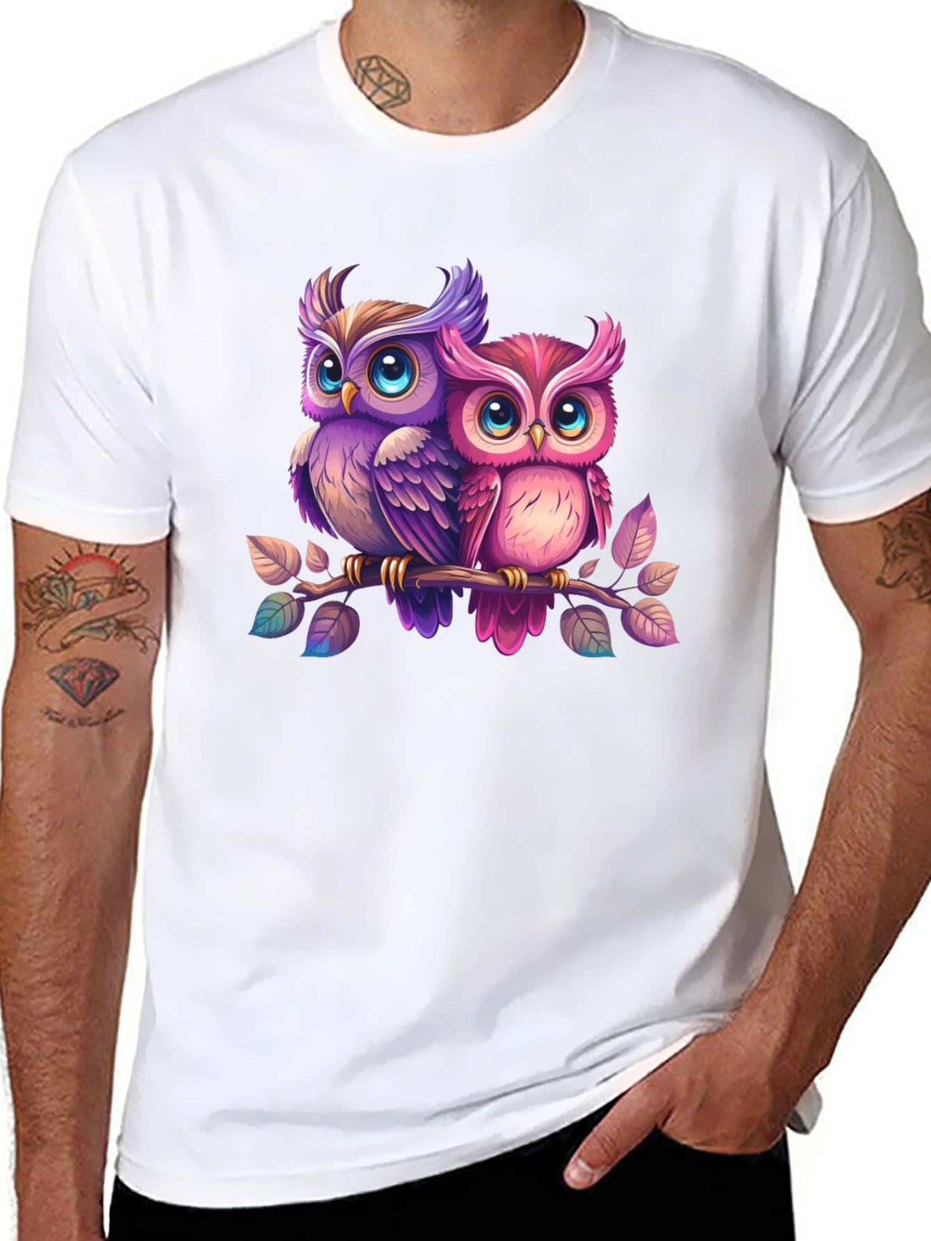 Cute Owl Couple T-Shirt - Black Cotton Tee