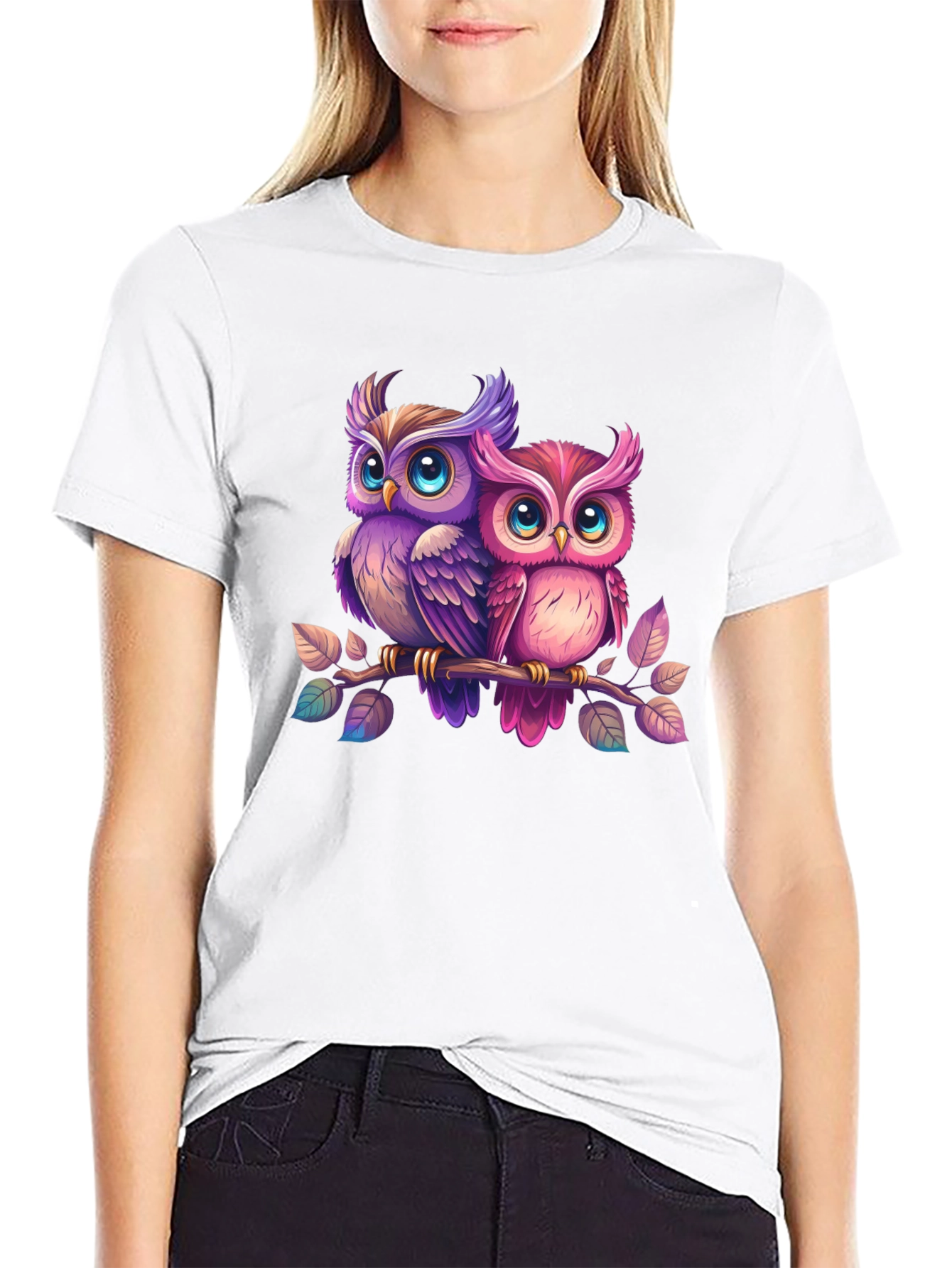 Cute Owl Couple T-Shirt - Black Cotton Tee