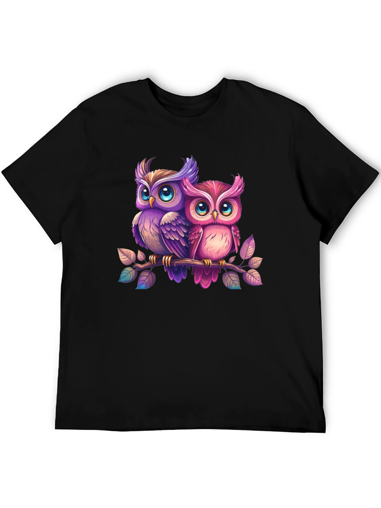 Cute Owl Couple T-Shirt - Black Cotton Tee