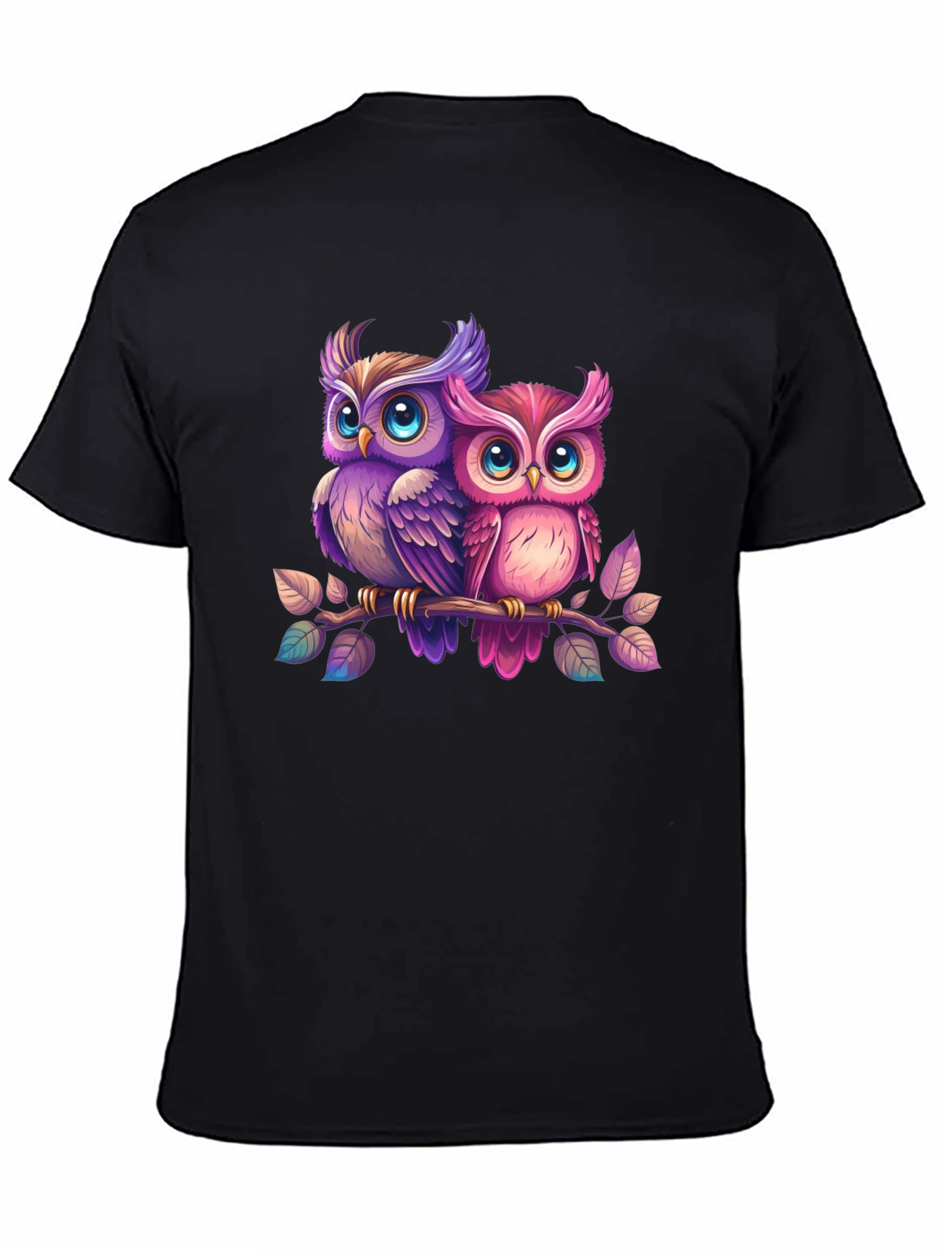 Cute Owl Couple T-Shirt - Black Cotton Tee