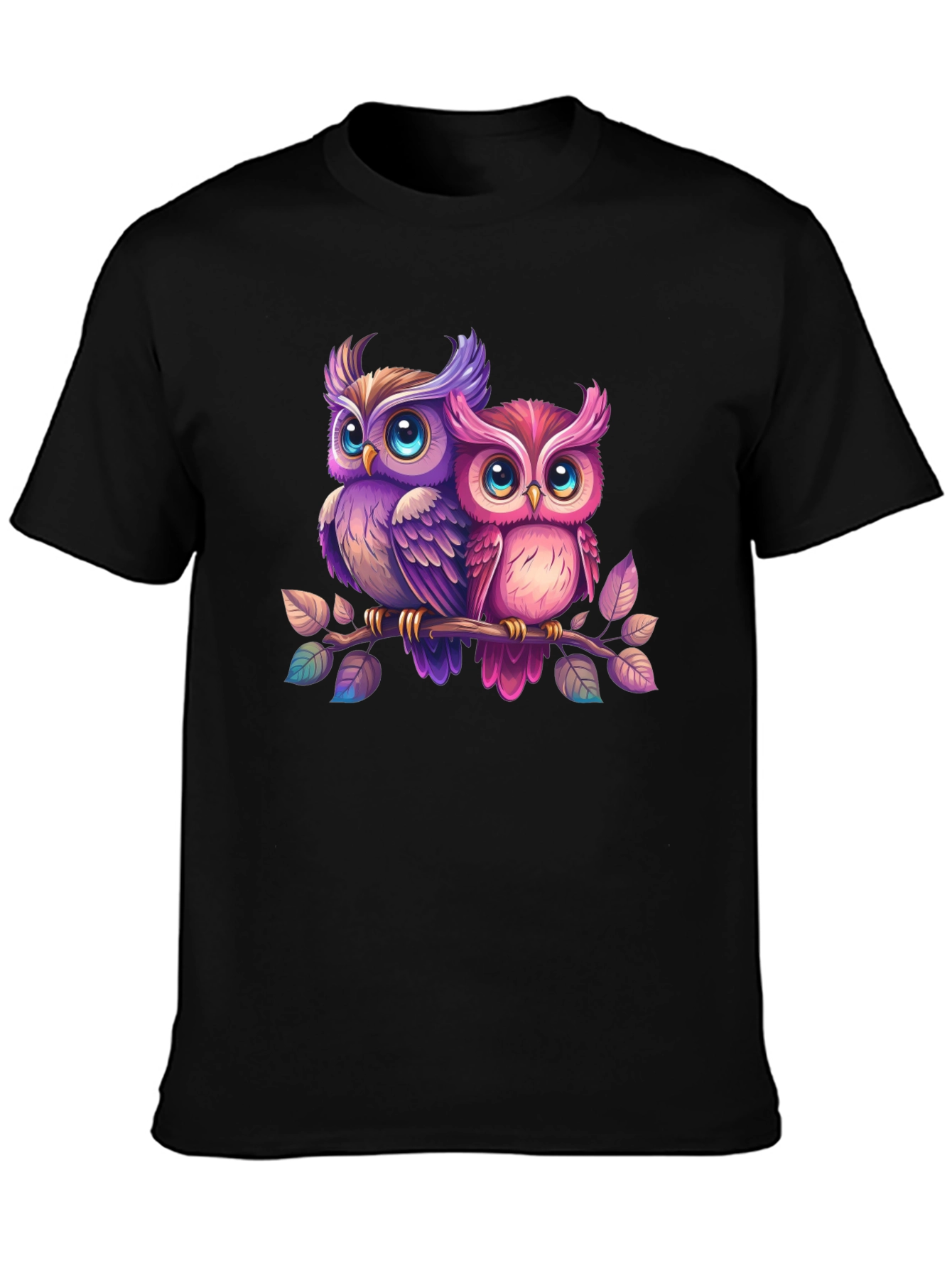 Cute Owl Couple T-Shirt - Black Cotton Tee