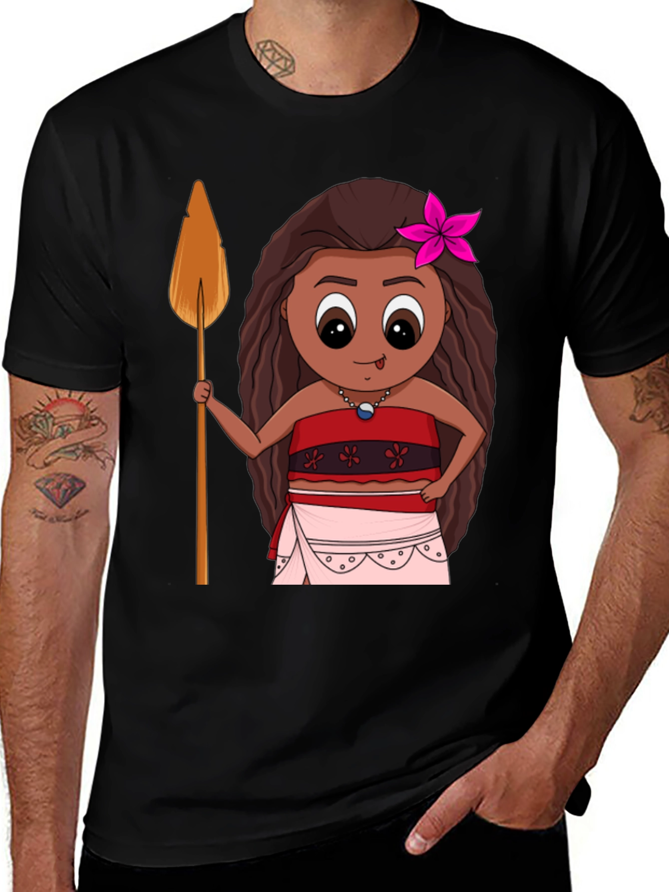 Moana Cartoon Graphic Tee - Black T-Shirt