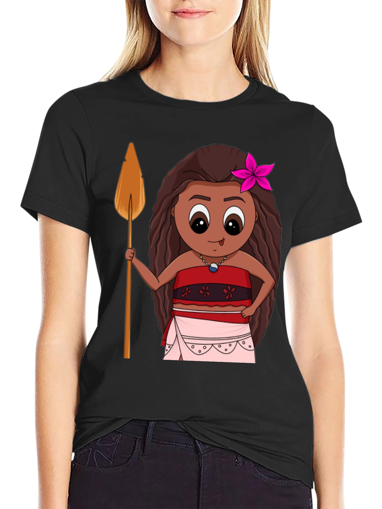 Moana Cartoon Graphic Tee - Black T-Shirt