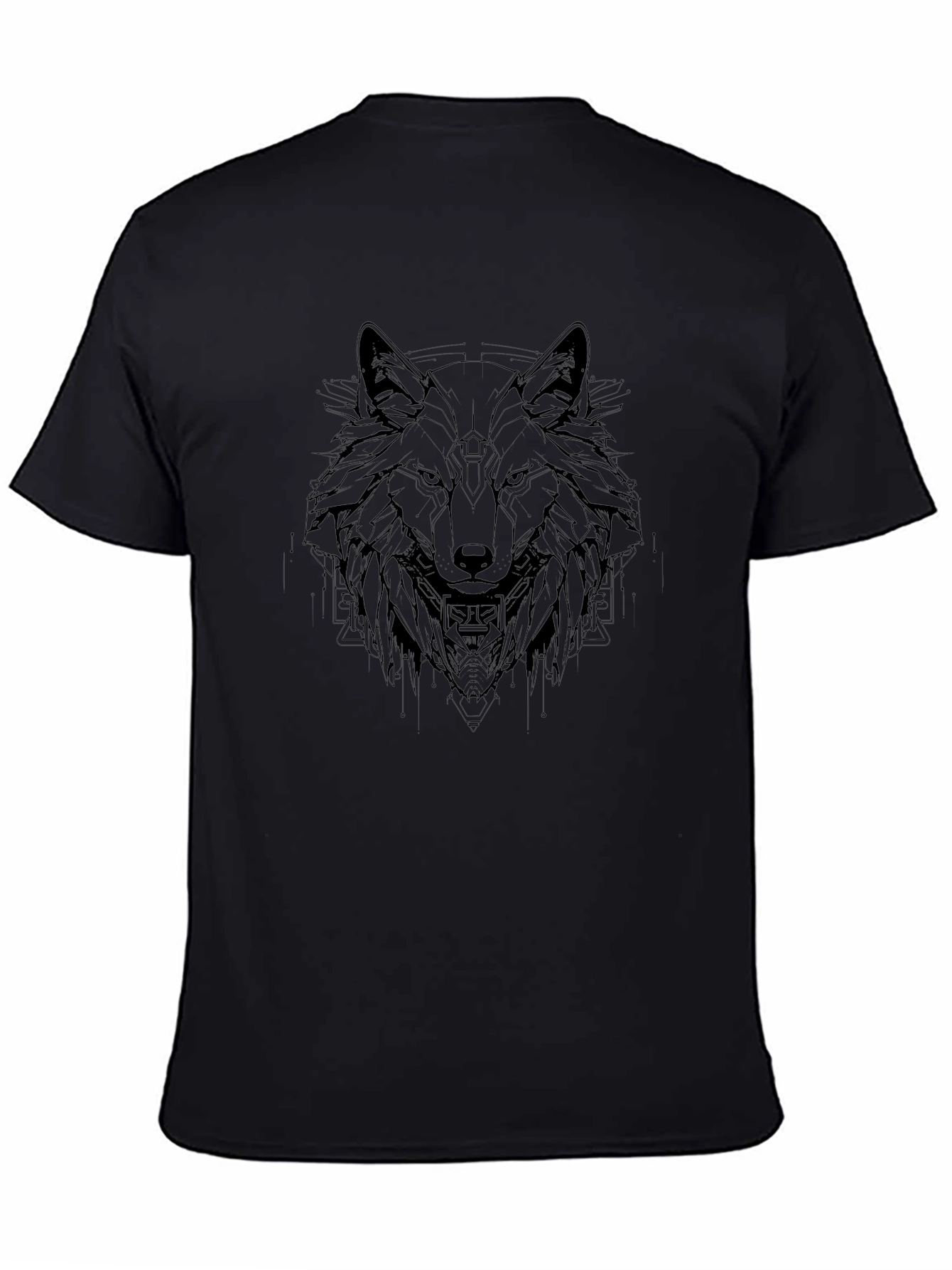 Geometric Wolf Graphic Black T-Shirt