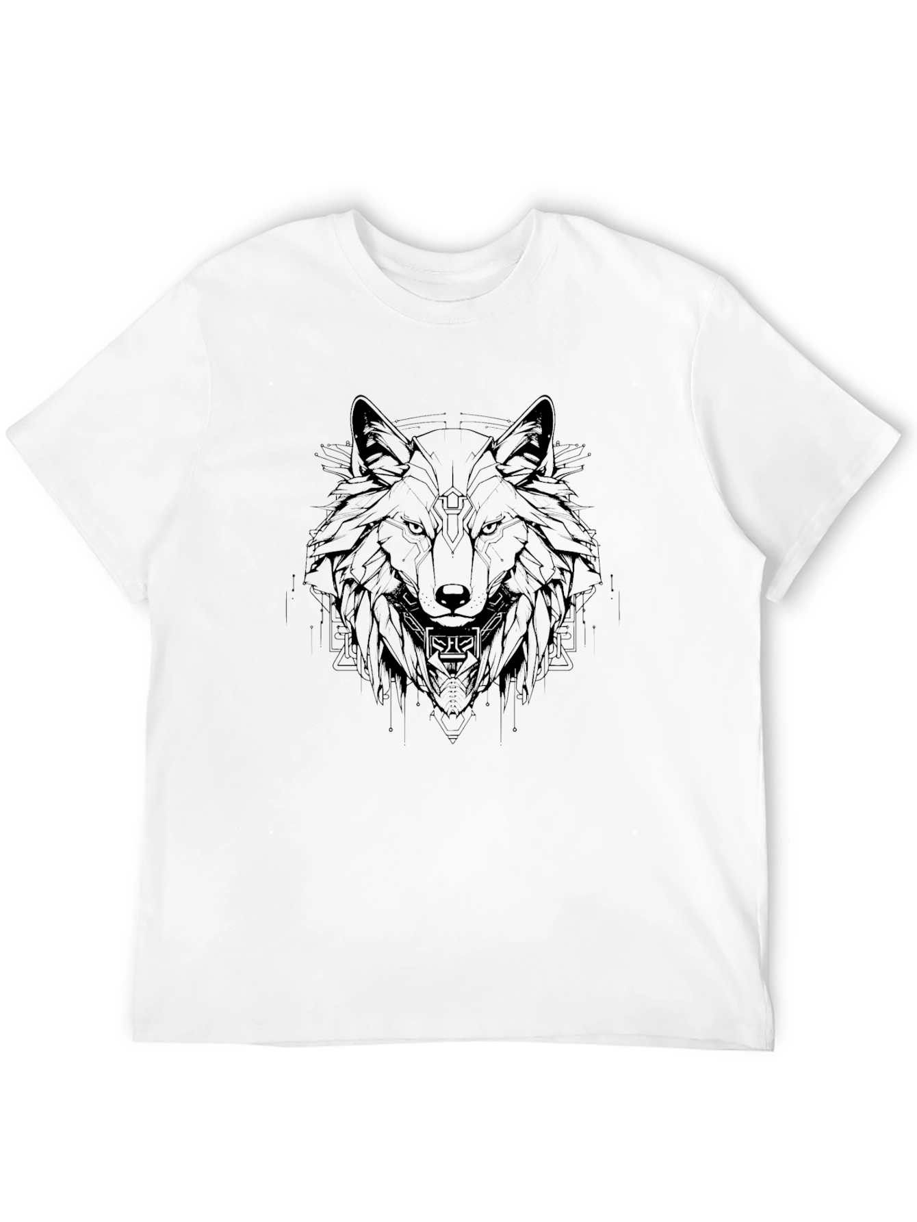 Geometric Wolf Graphic Black T-Shirt