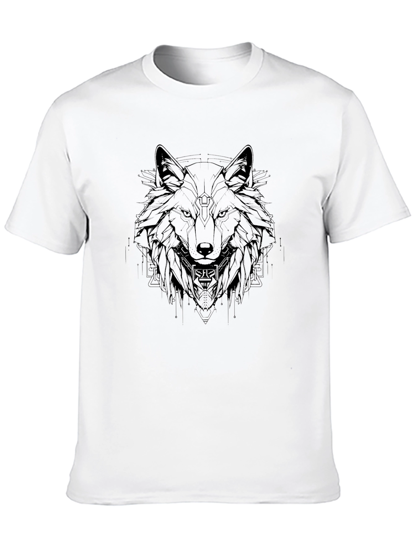 Geometric Wolf Graphic Black T-Shirt