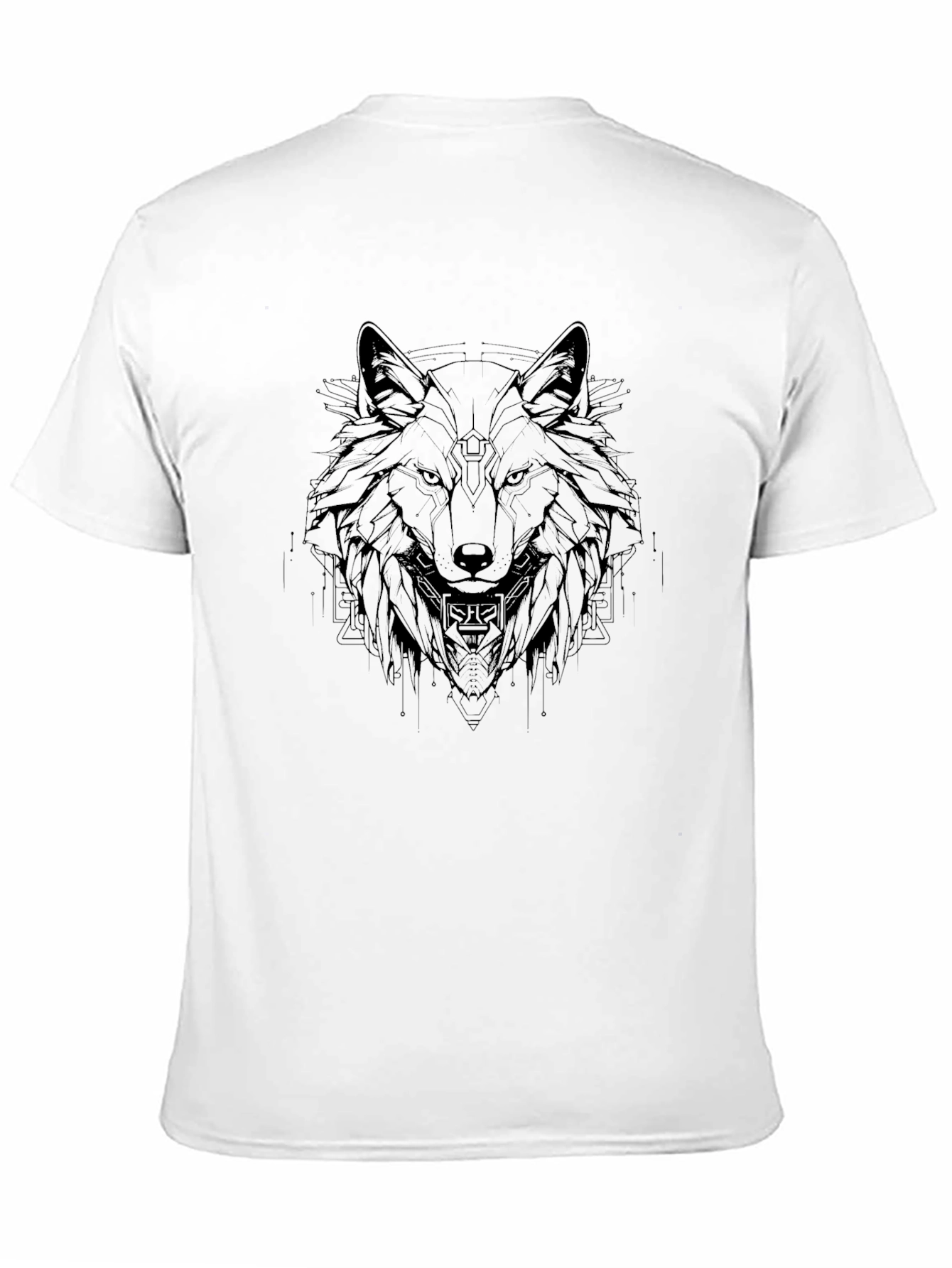 Geometric Wolf Graphic Black T-Shirt