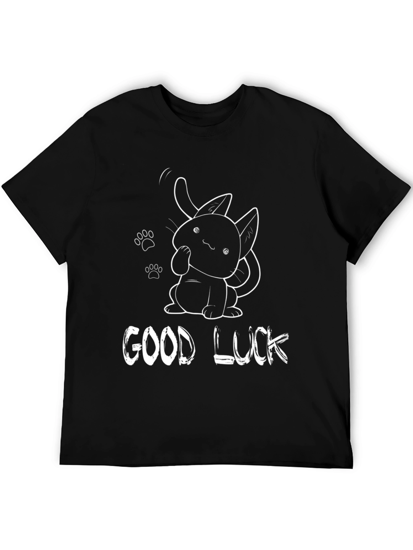 Good Luck Cat Graphic Tee - Black