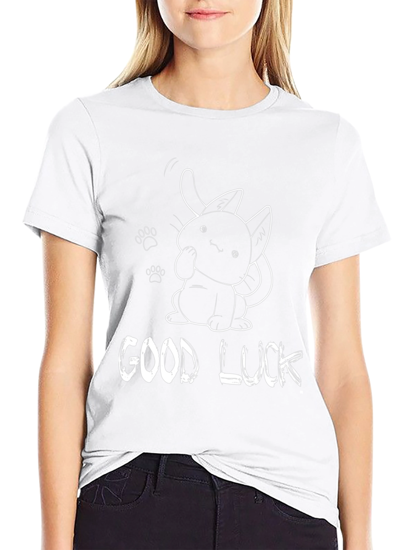 Good Luck Cat Graphic Tee - Black