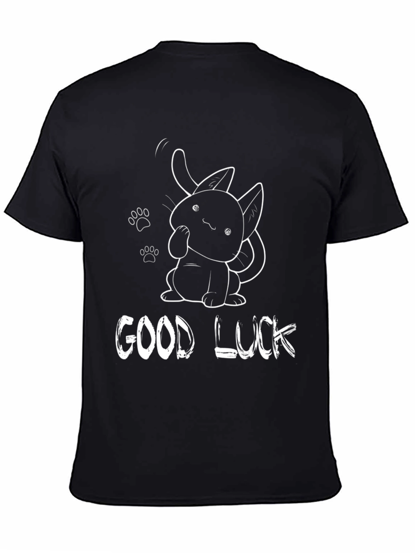 Good Luck Cat Graphic Tee - Black