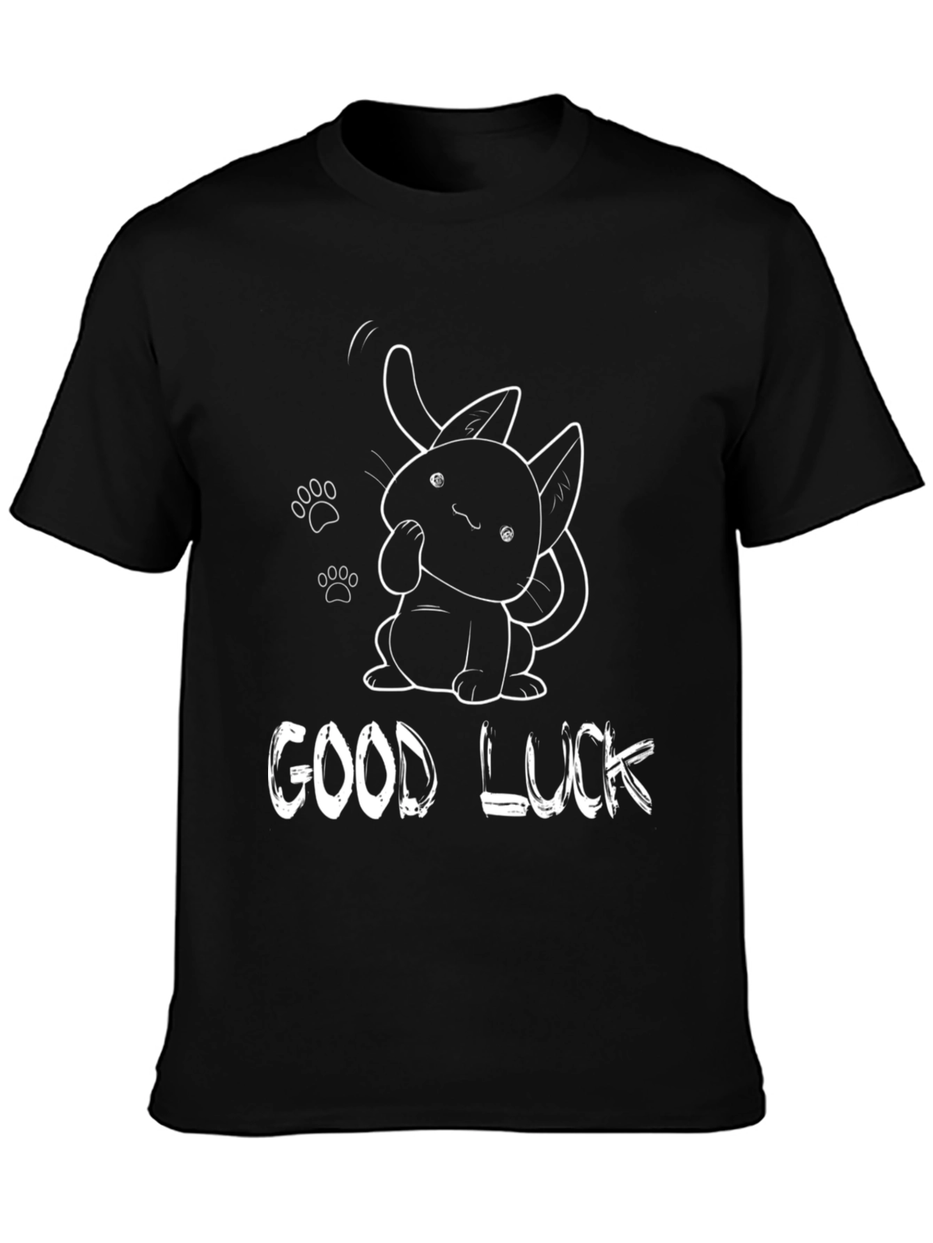 Good Luck Cat Graphic Tee - Black