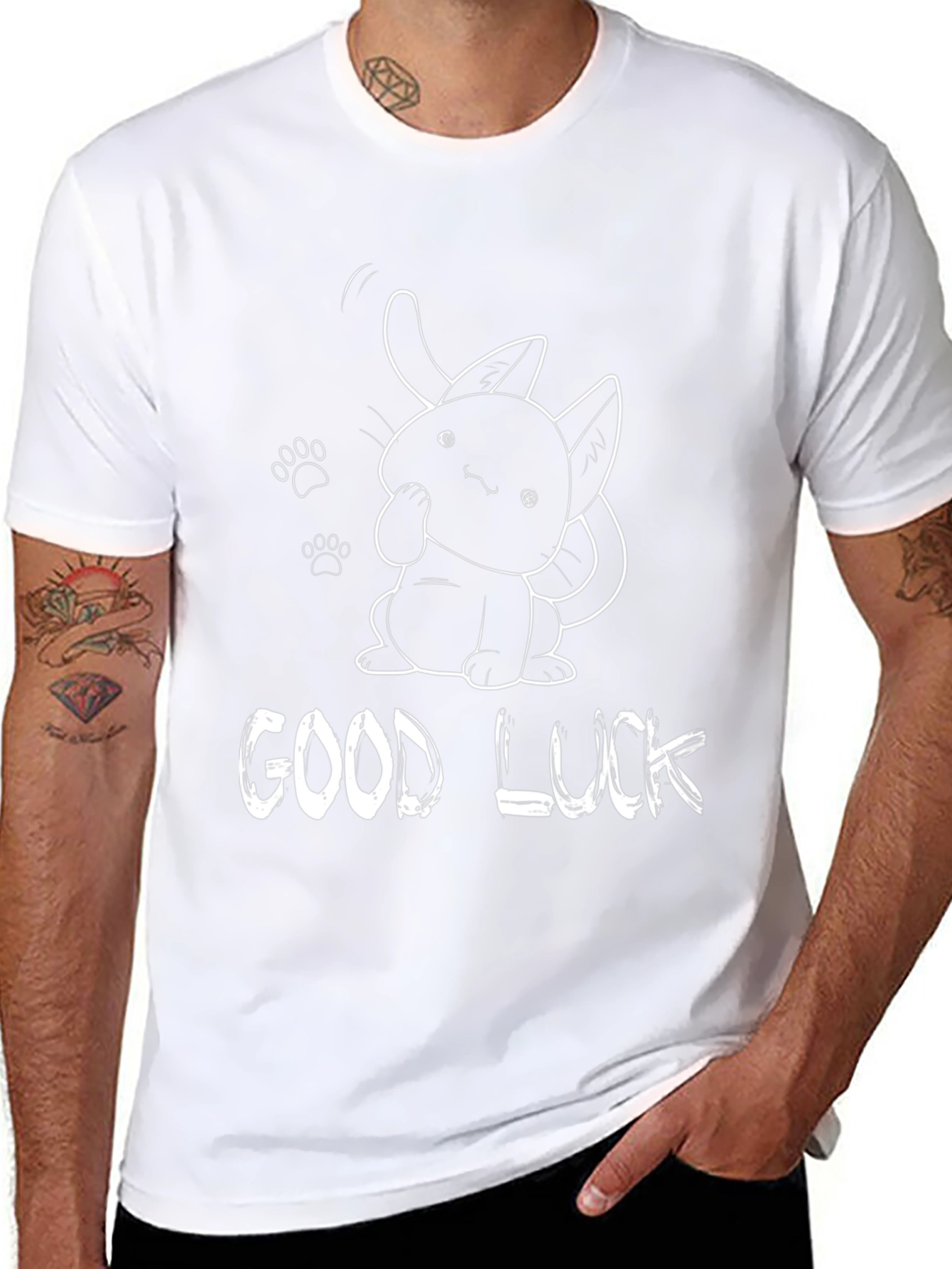 Good Luck Cat Graphic Tee - Black