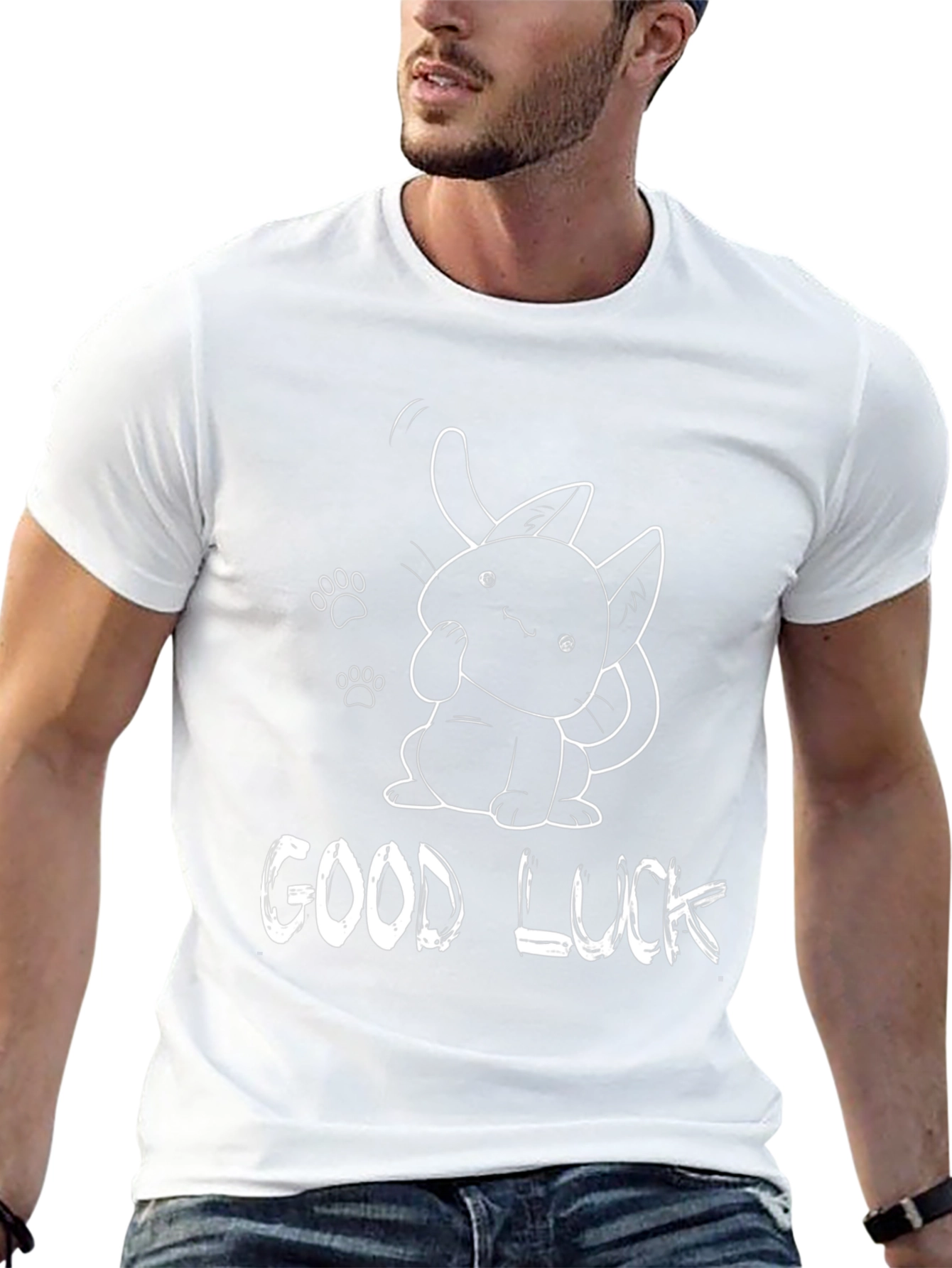 Good Luck Cat Graphic Tee - Black