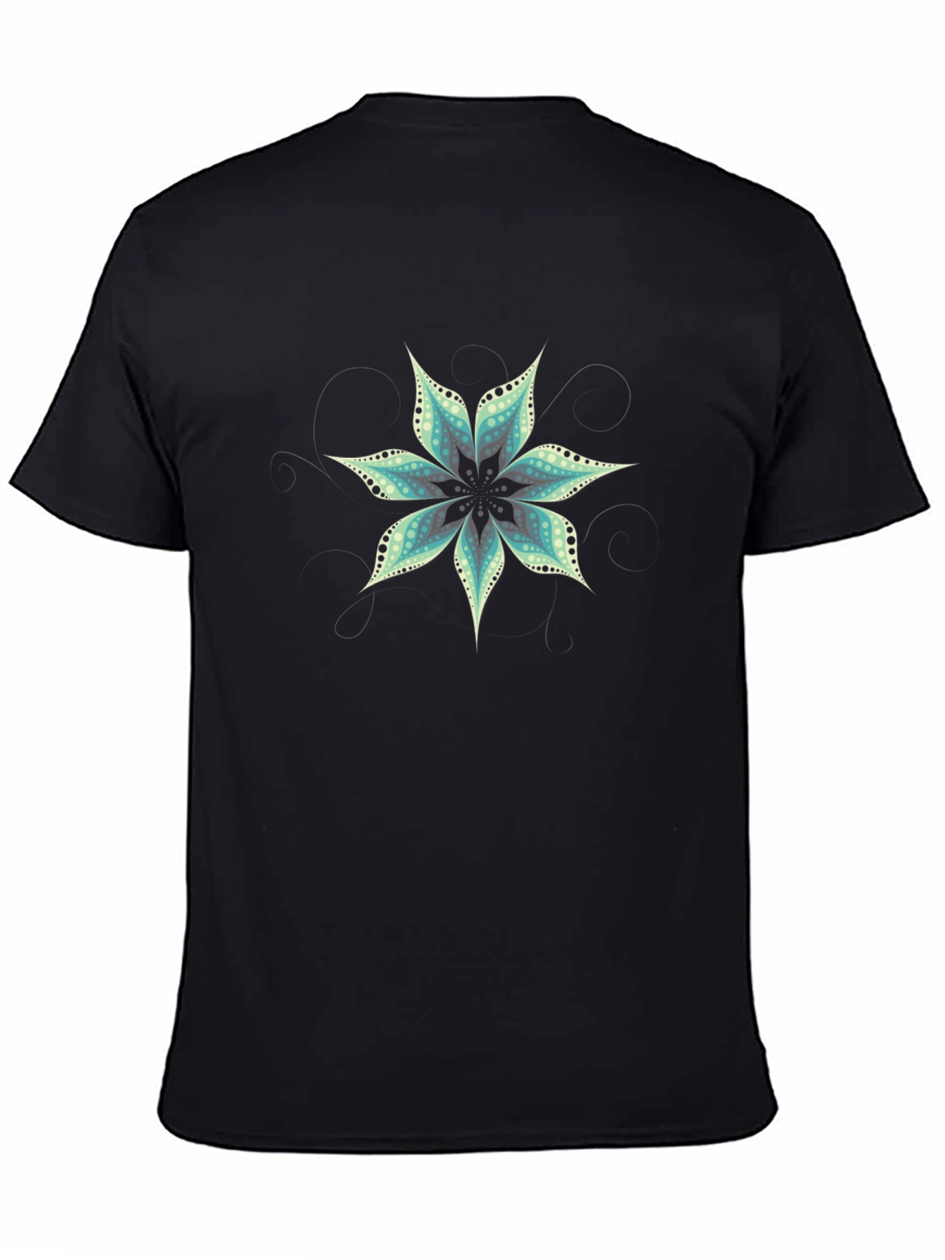 Black T-Shirt with Floral Mandala Design