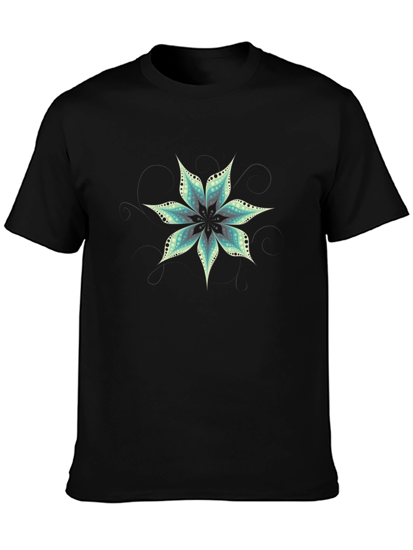 Black T-Shirt with Floral Mandala Design