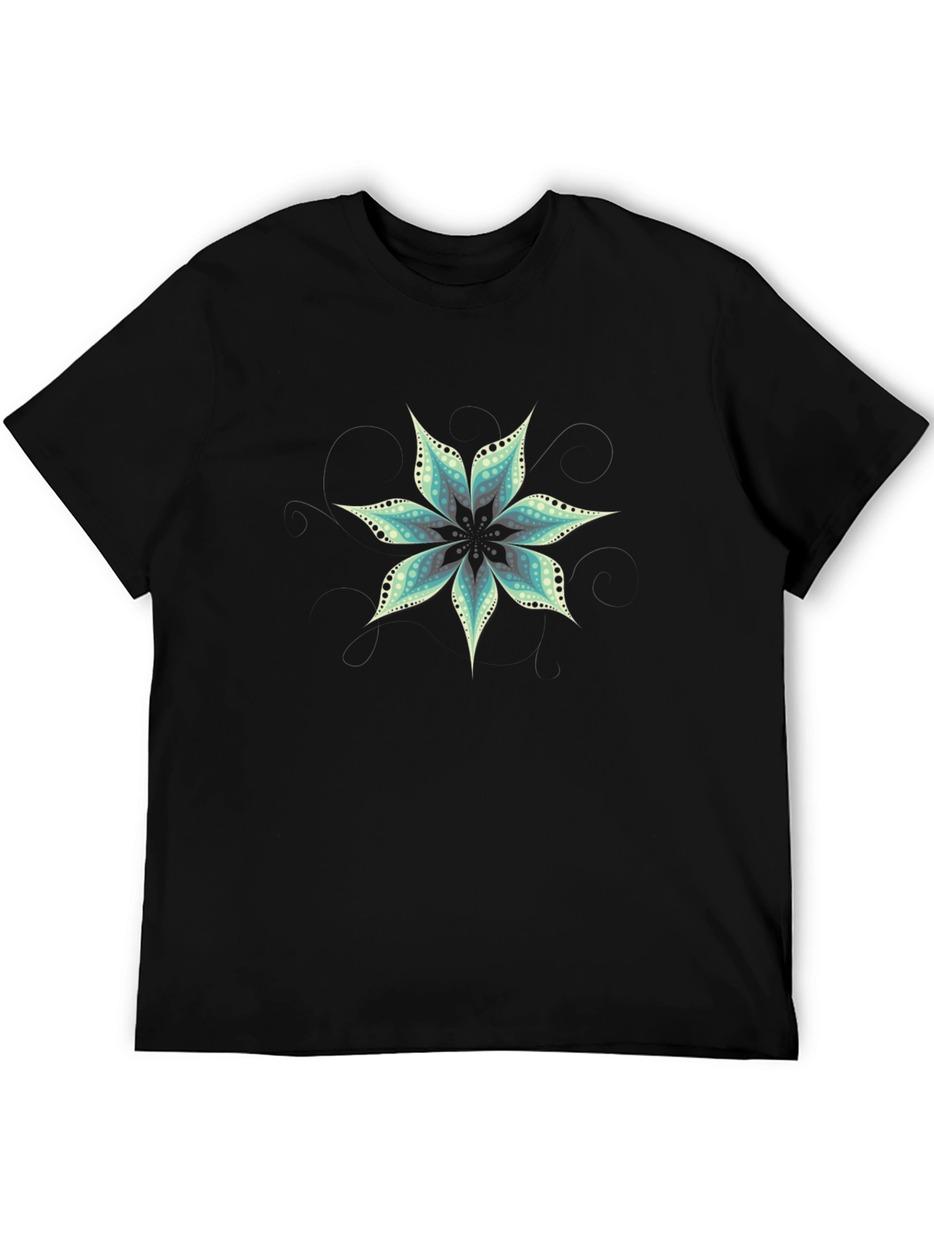 Black T-Shirt with Floral Mandala Design