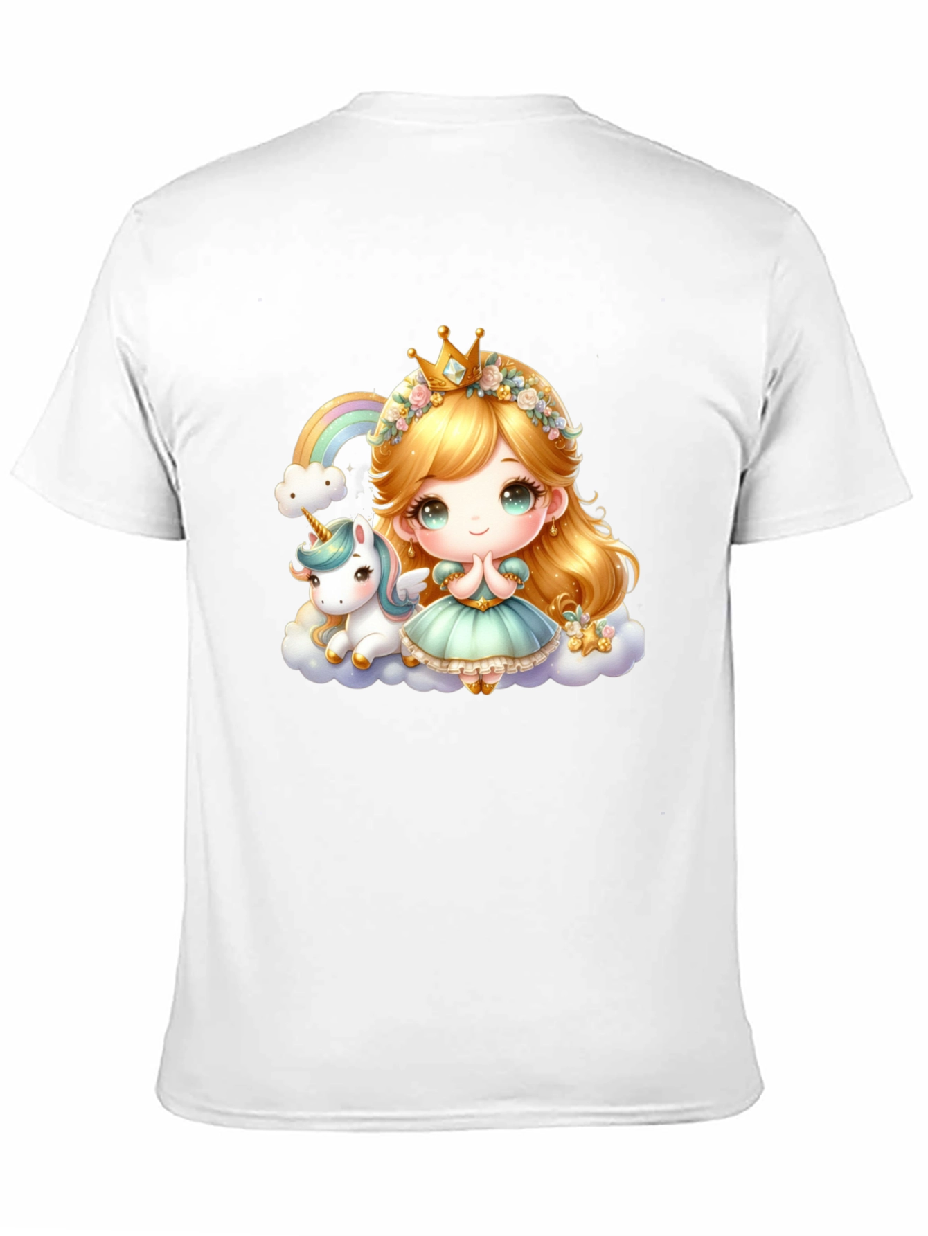 Cute Princess and Unicorn Black T-Shirt