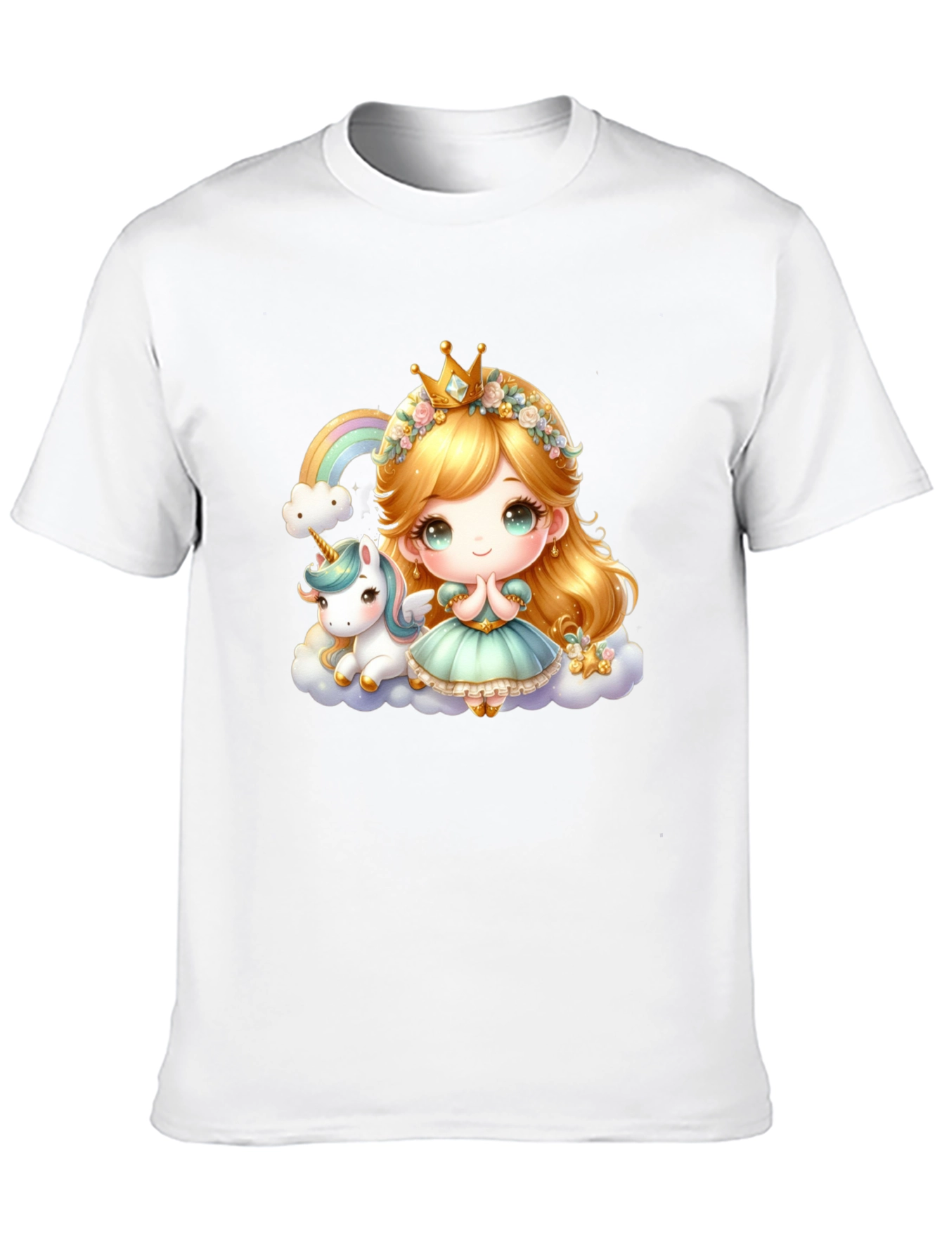 Cute Princess and Unicorn Black T-Shirt