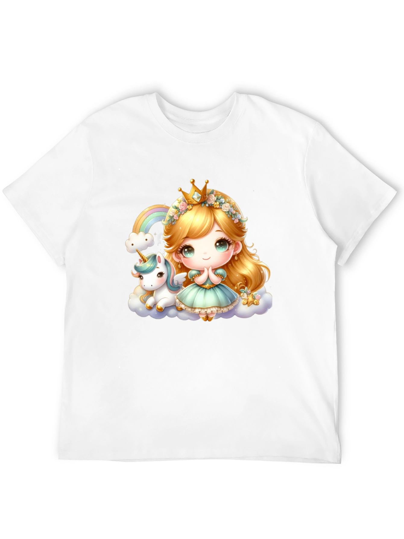 Cute Princess and Unicorn Black T-Shirt