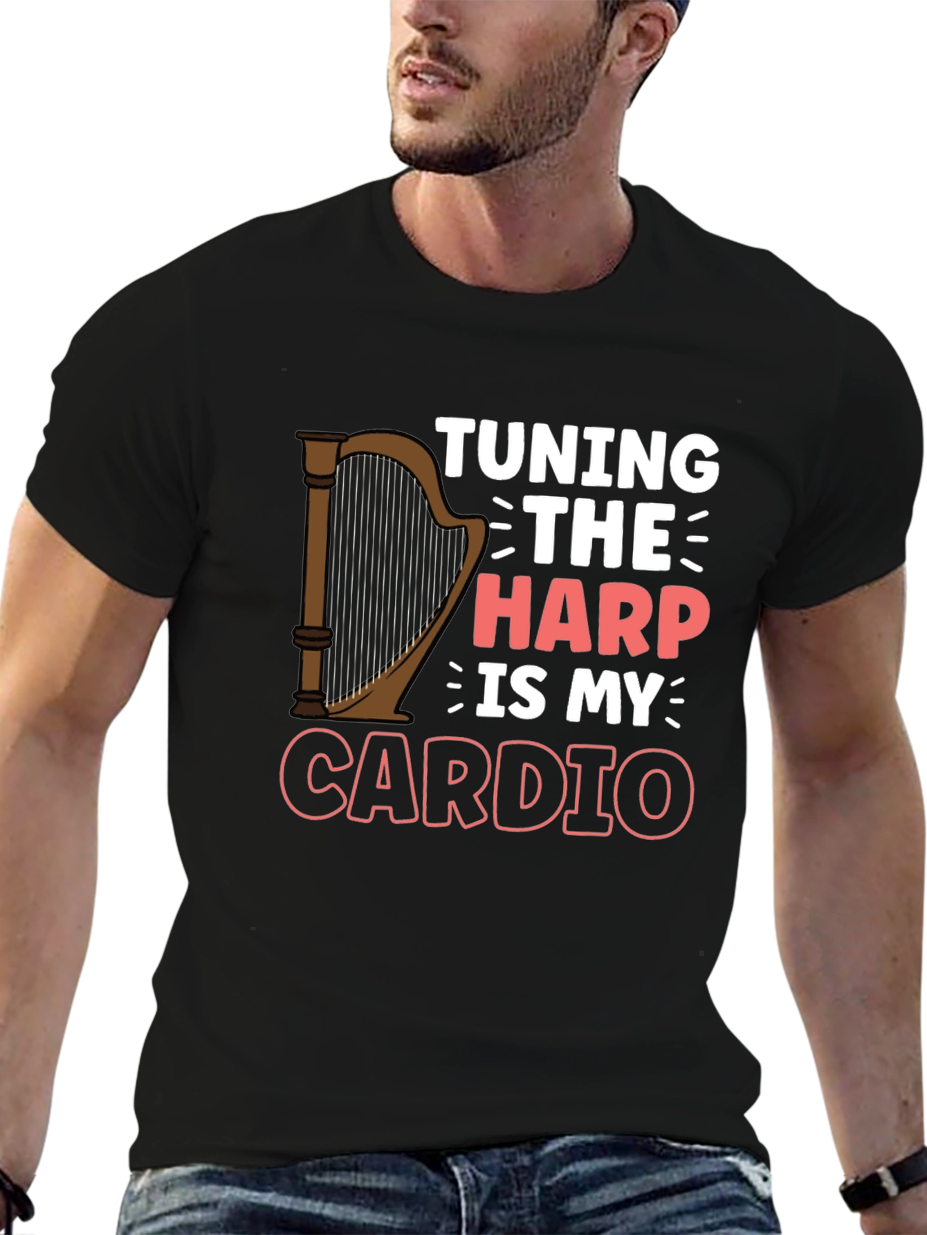 Tuning The Harp Is My Cardio Black T-Shirt