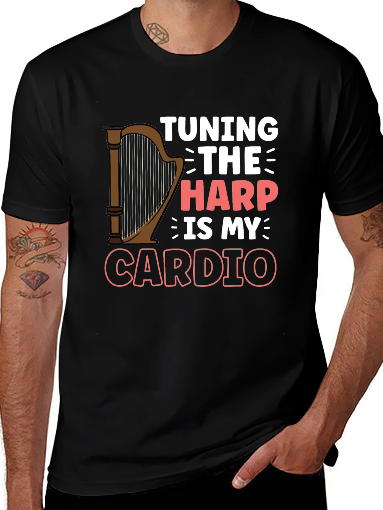 Tuning The Harp Is My Cardio Black T-Shirt