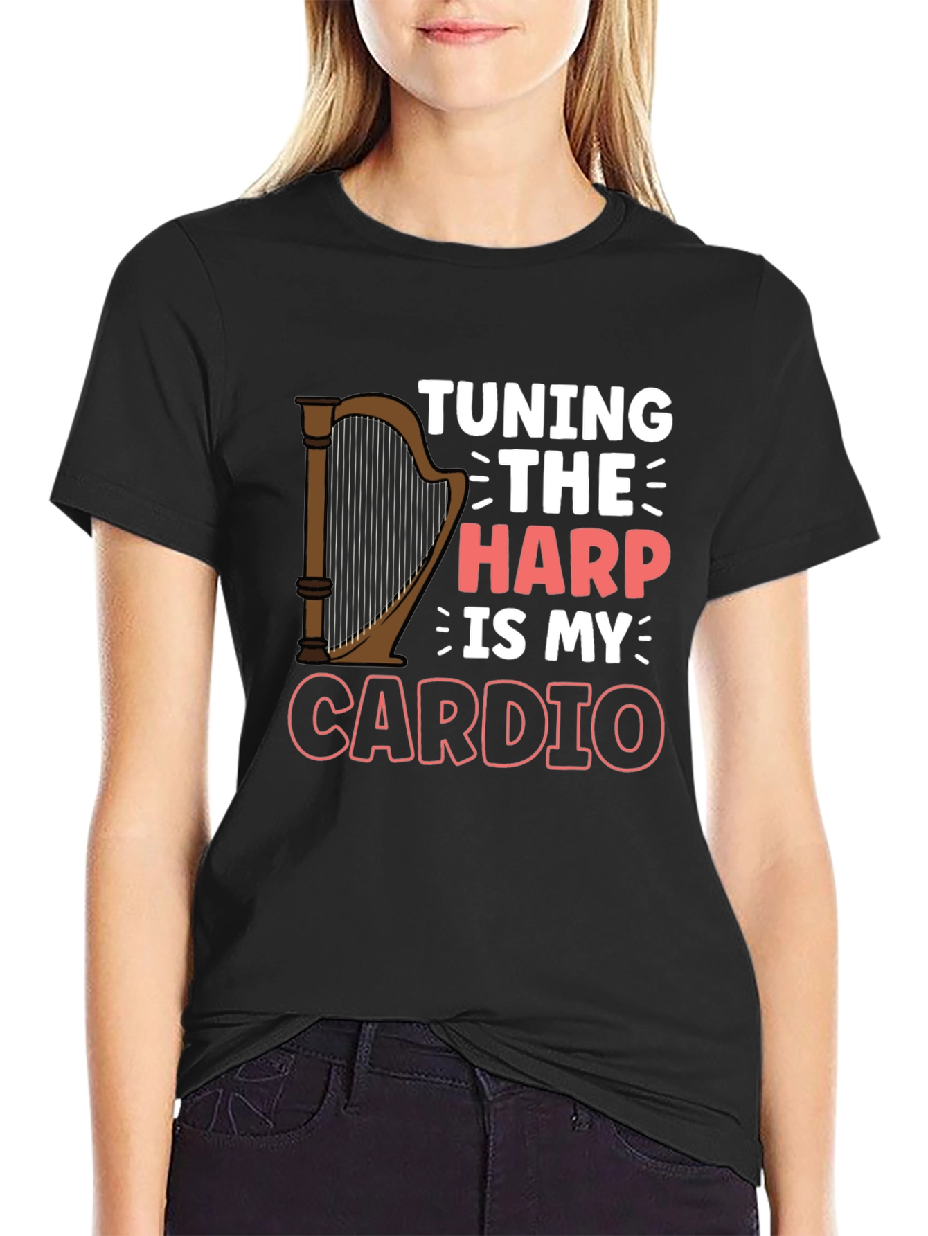 Tuning The Harp Is My Cardio Black T-Shirt