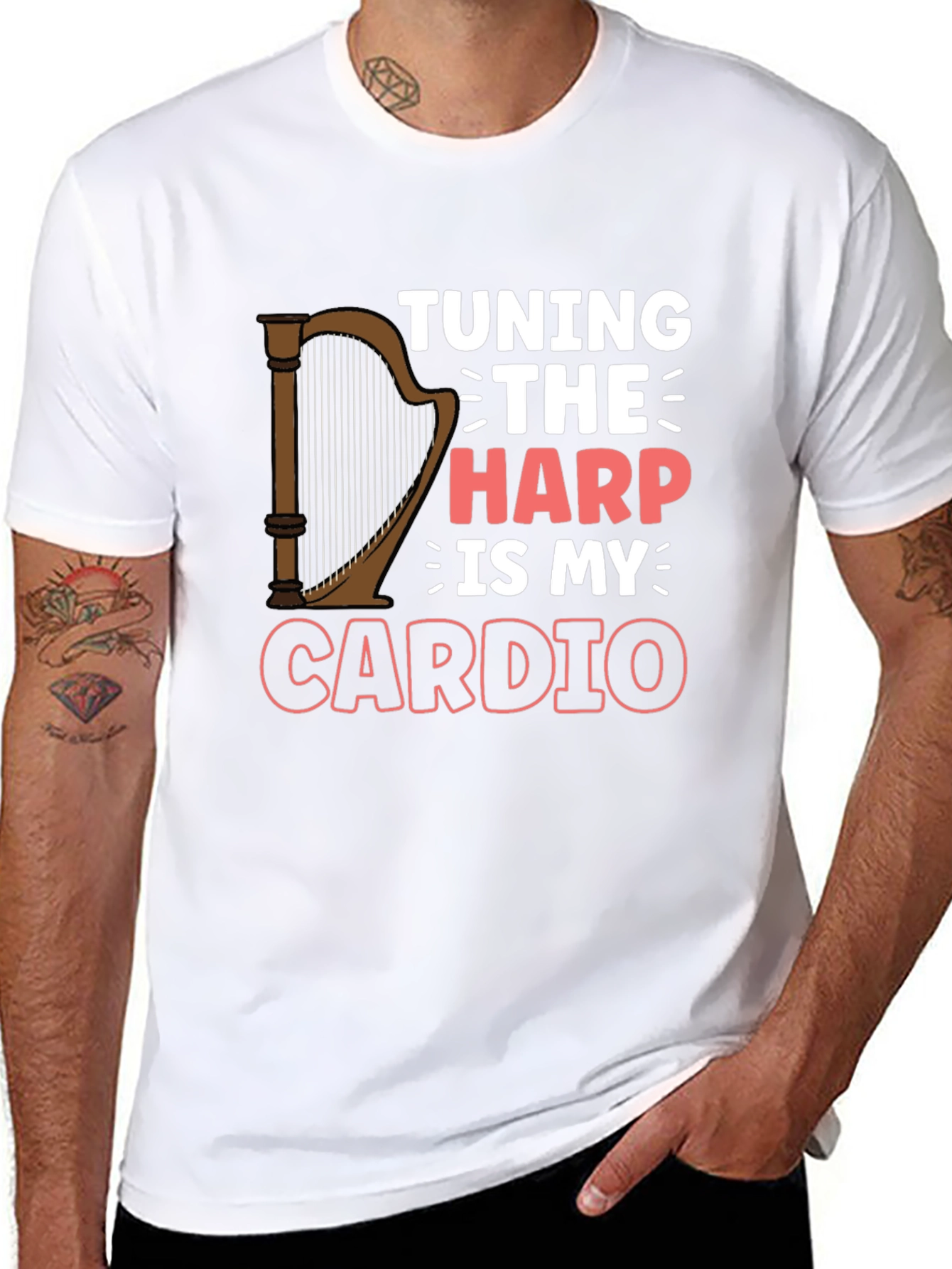 Tuning The Harp Is My Cardio Black T-Shirt