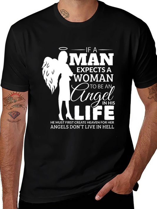 Angel Woman Graphic T-Shirt - Mens Black Tee