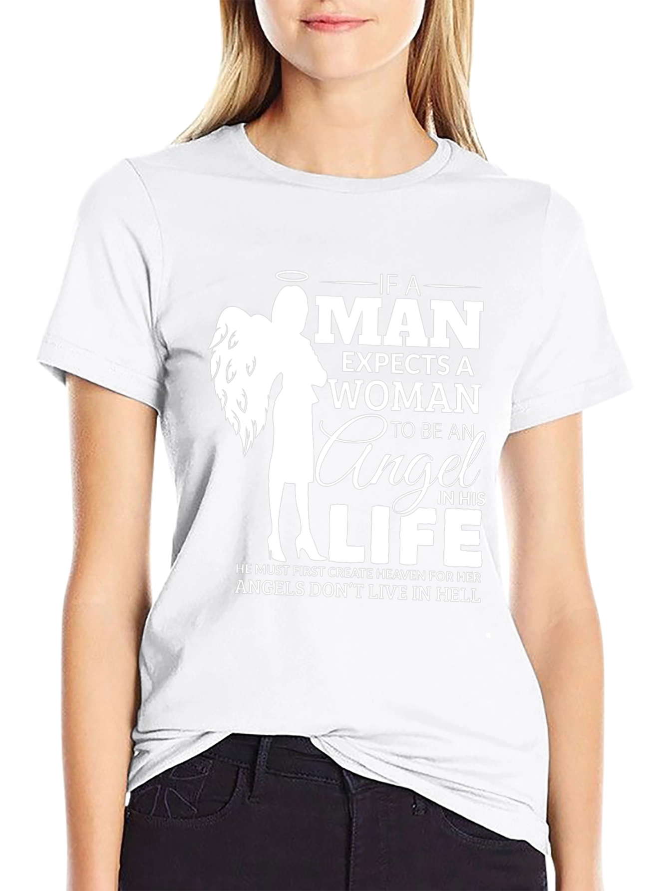 Angel Woman Graphic T-Shirt - Mens Black Tee